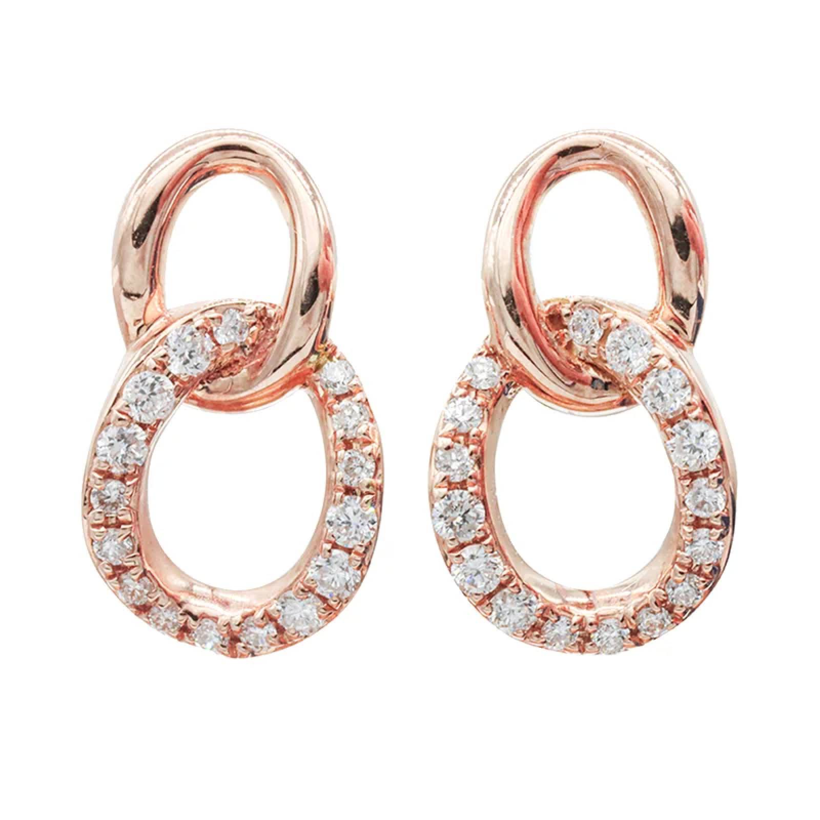 Aretes de Eslabón en Oro Rosa 14K y Diamantes