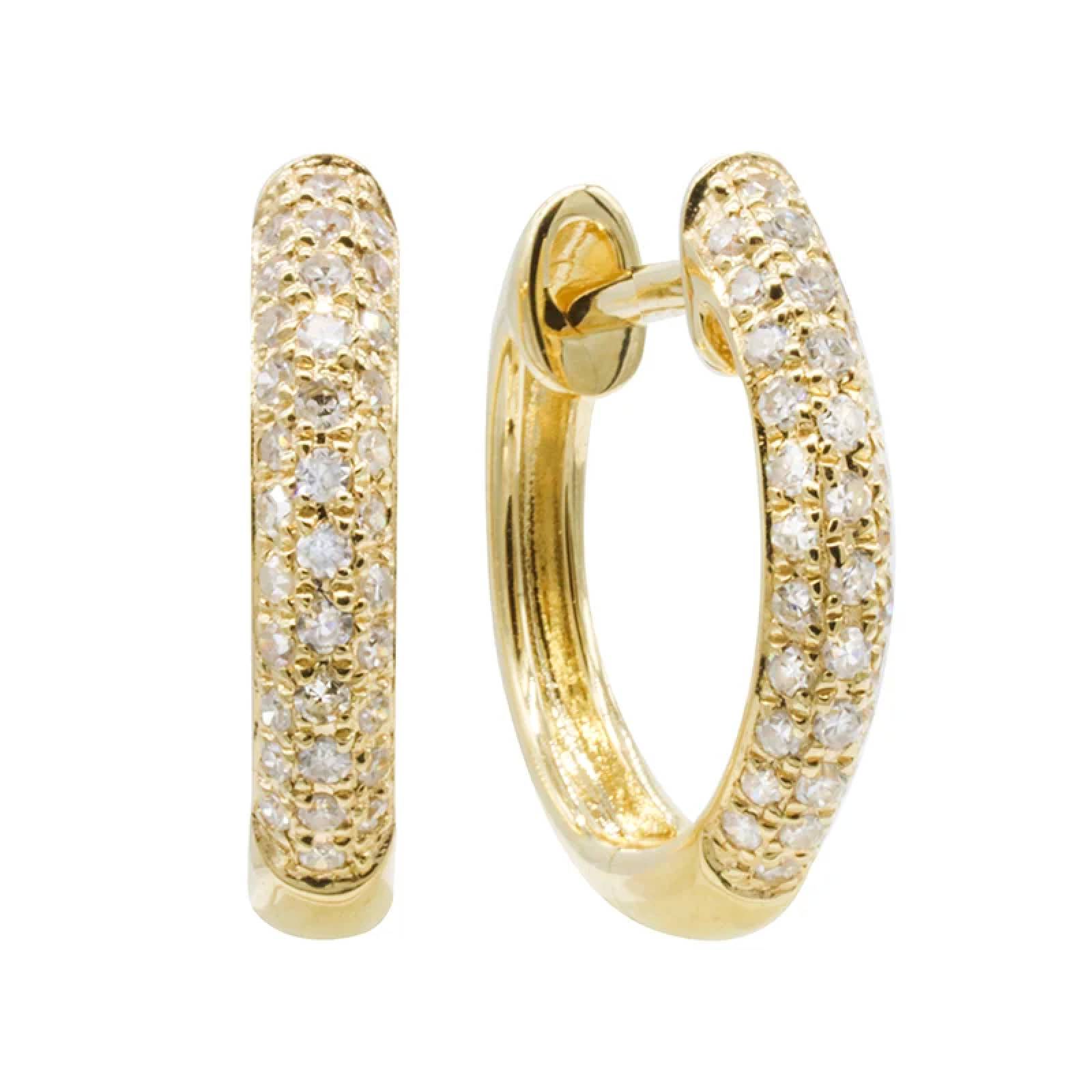 Aretes Huggies de Oro Amarillo 14K con Diamantes