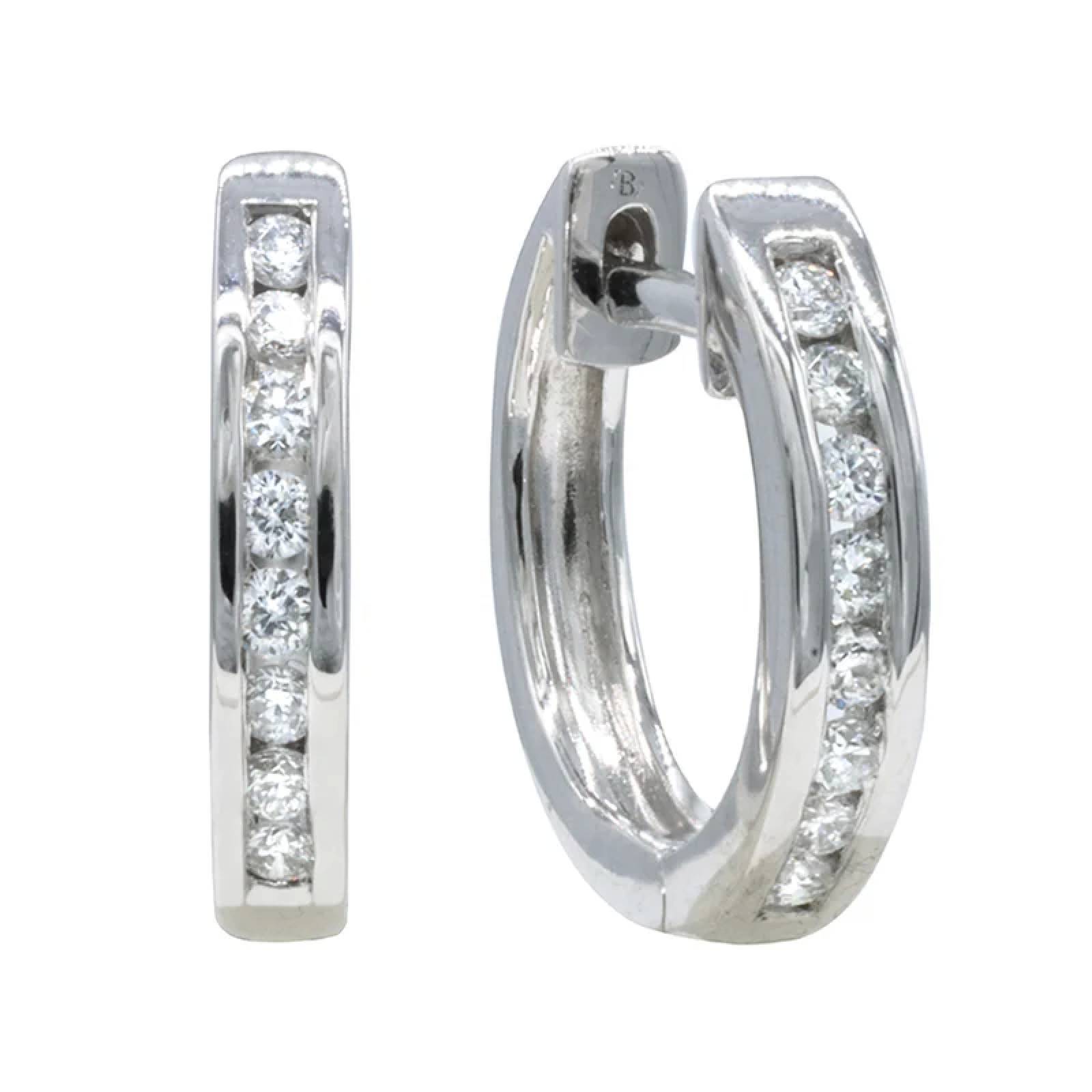 Aretes Huggies de Oro Blanco 14K con Diamantes