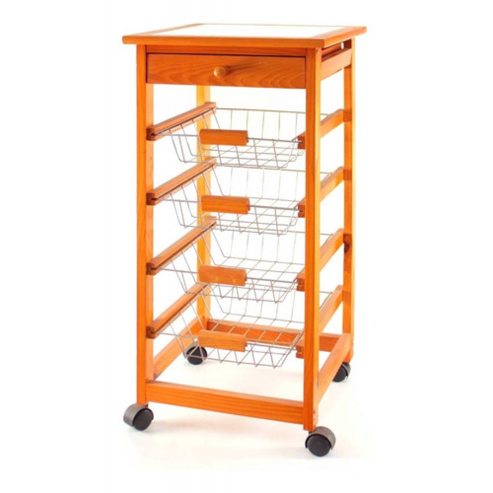 Carrito De Servicio Madera Para Fruta 4 Canastillas Namaro