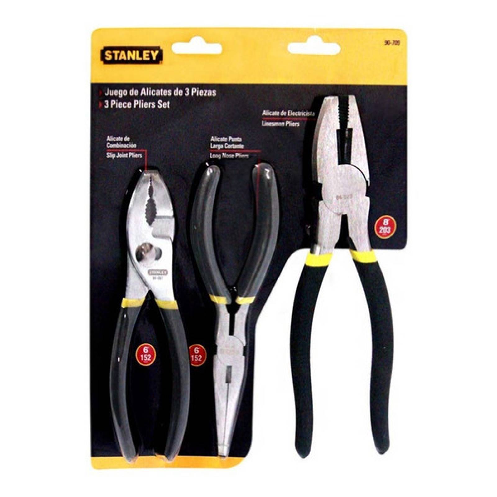 Juego 3 Pinzas Punta Larga Electricista Combinacion Stanley