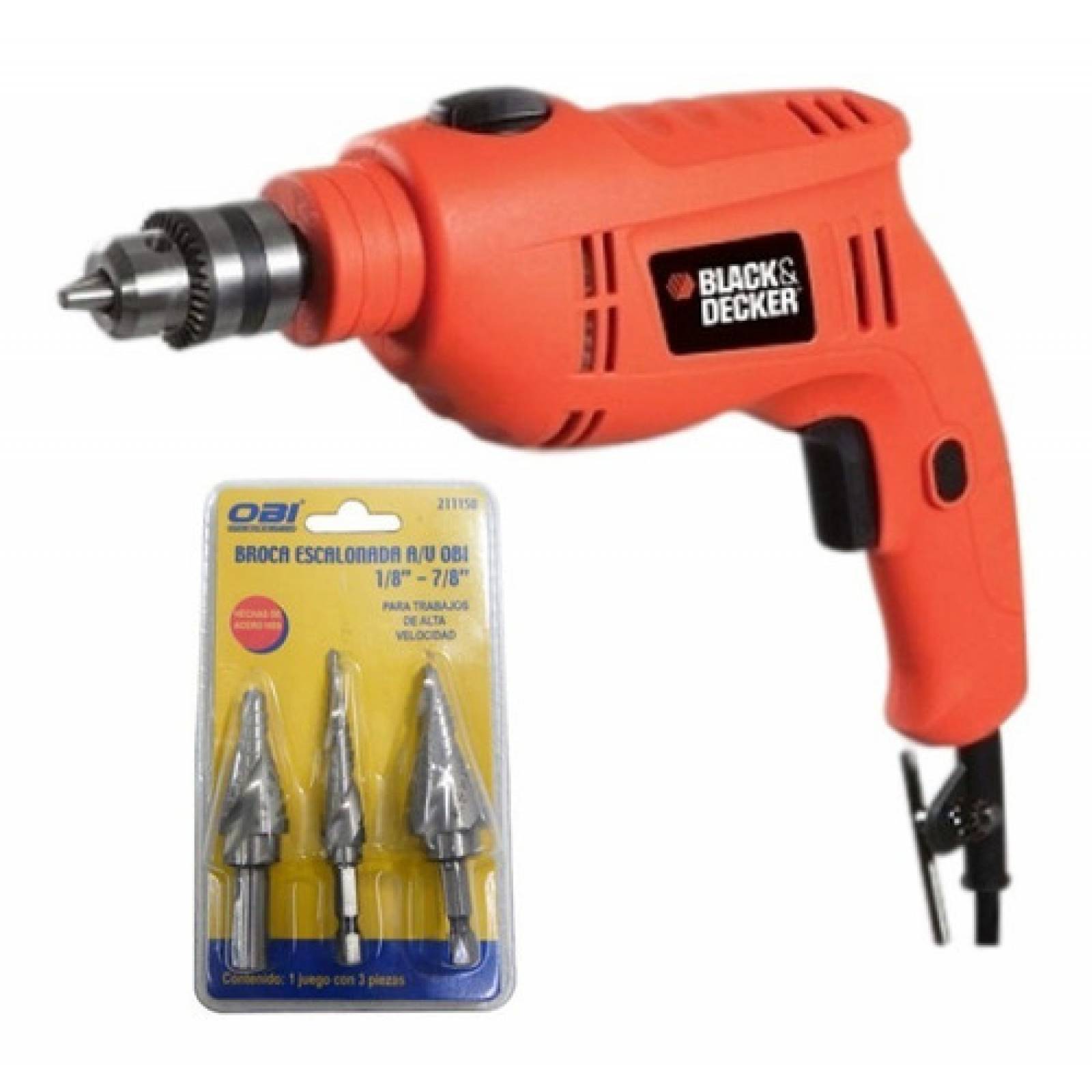 Broca Escalonada 3piezas + Taladro Rotomartillo 550w B&d