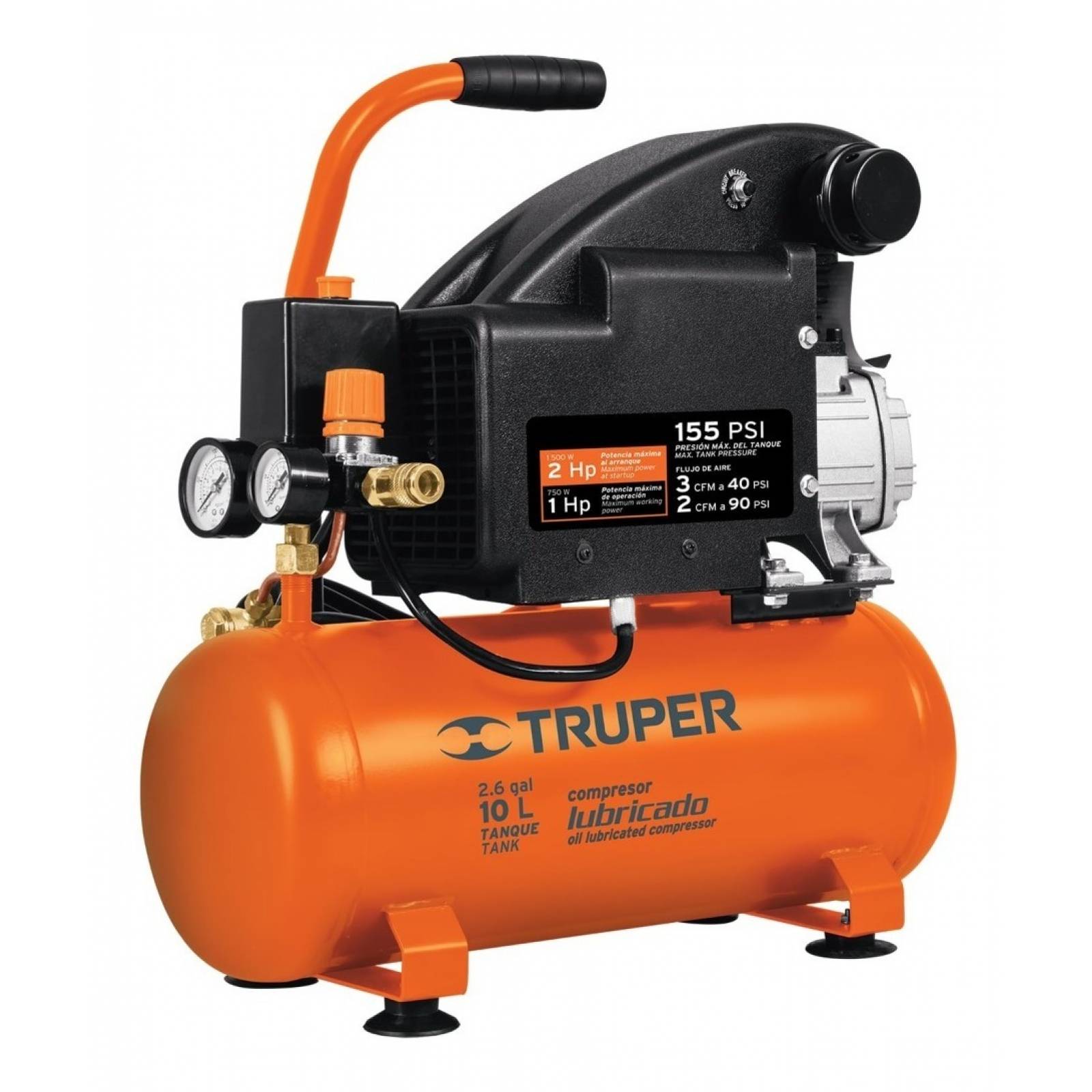 Compresor De Aire Lubricado 10 Lts 2 Hp 1500w Truper 19215