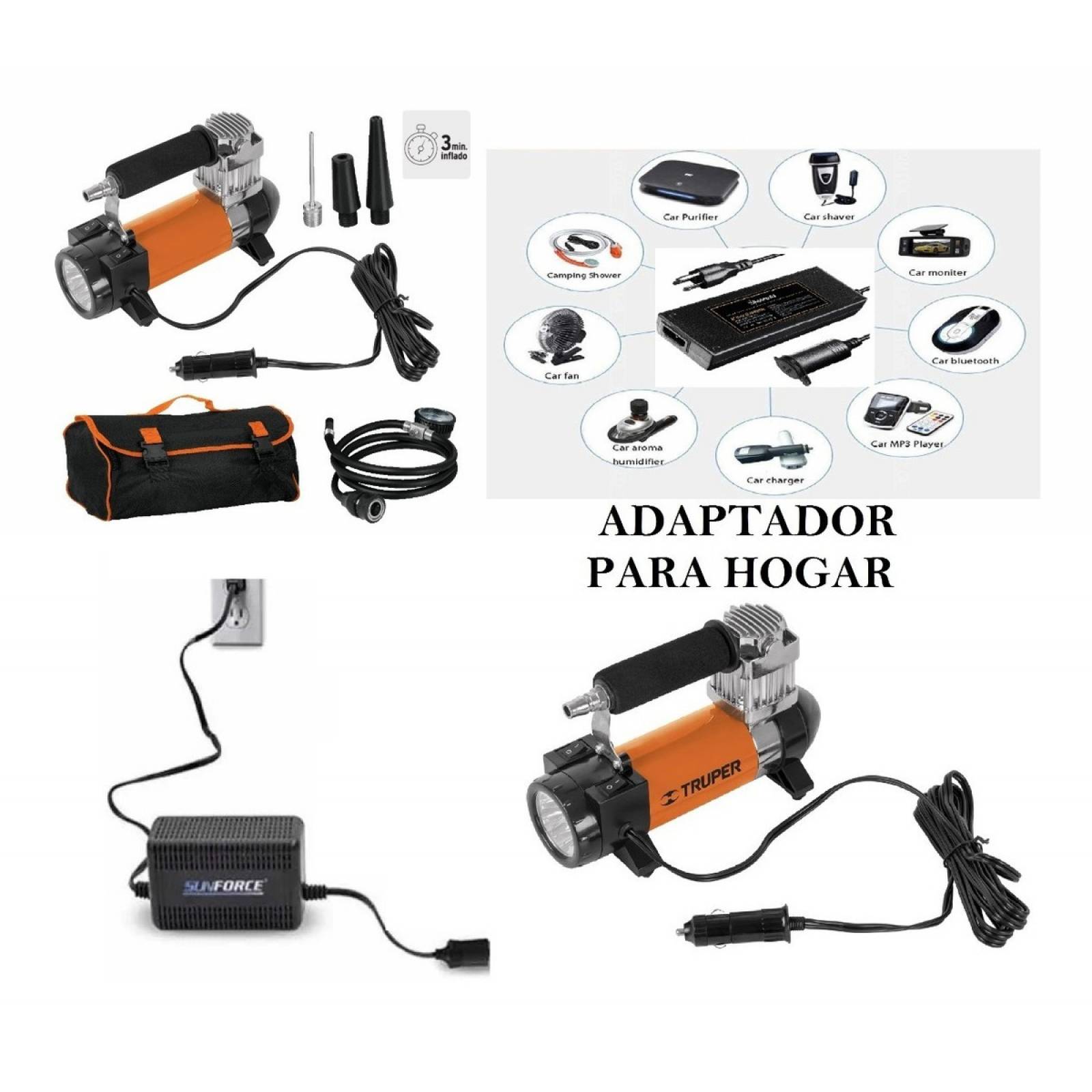 Compresor De Aire 12v Portátil Para Auto Casa Con Adaptador.