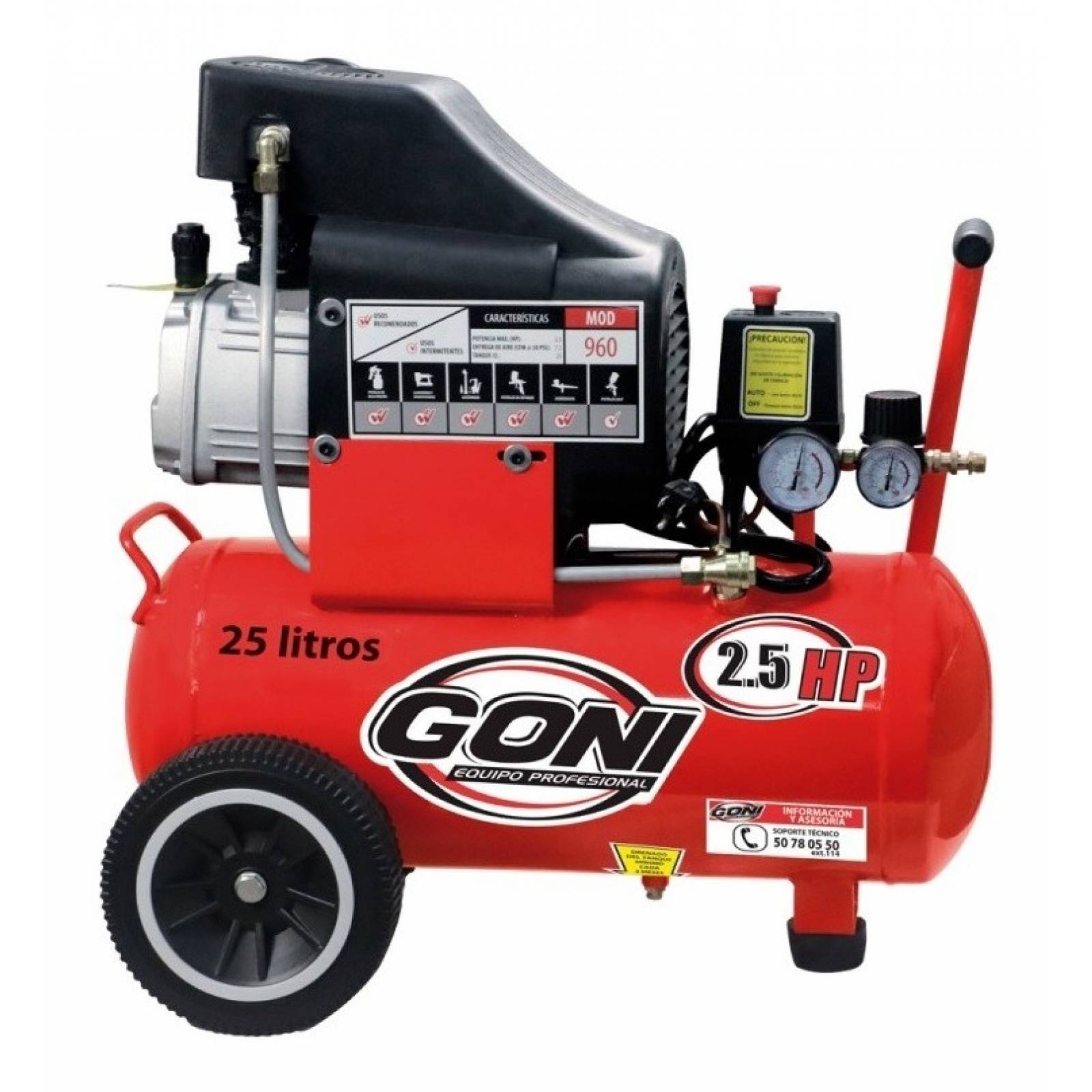 Compresor Aire C/tanque 25 Lts 2.5 Hp - 960 - Goni
