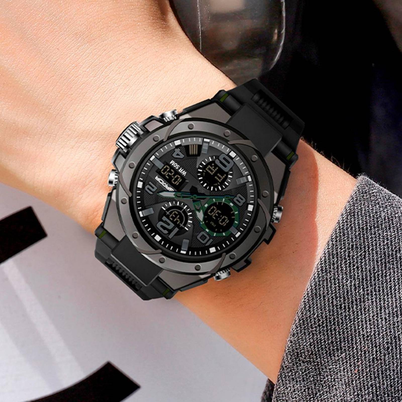 Reloj Dual Militar Deportivo Digital Uso Rudo Resistencia Contra Agua 5 bar SD 