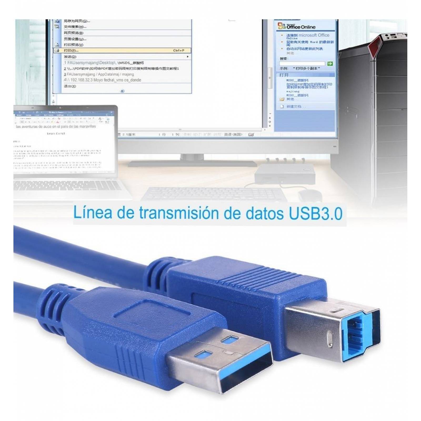 Cable Impresora Usb 3.0 A a B Velocidad 5gbps para HP Epson Xerox Universal 1.5m 