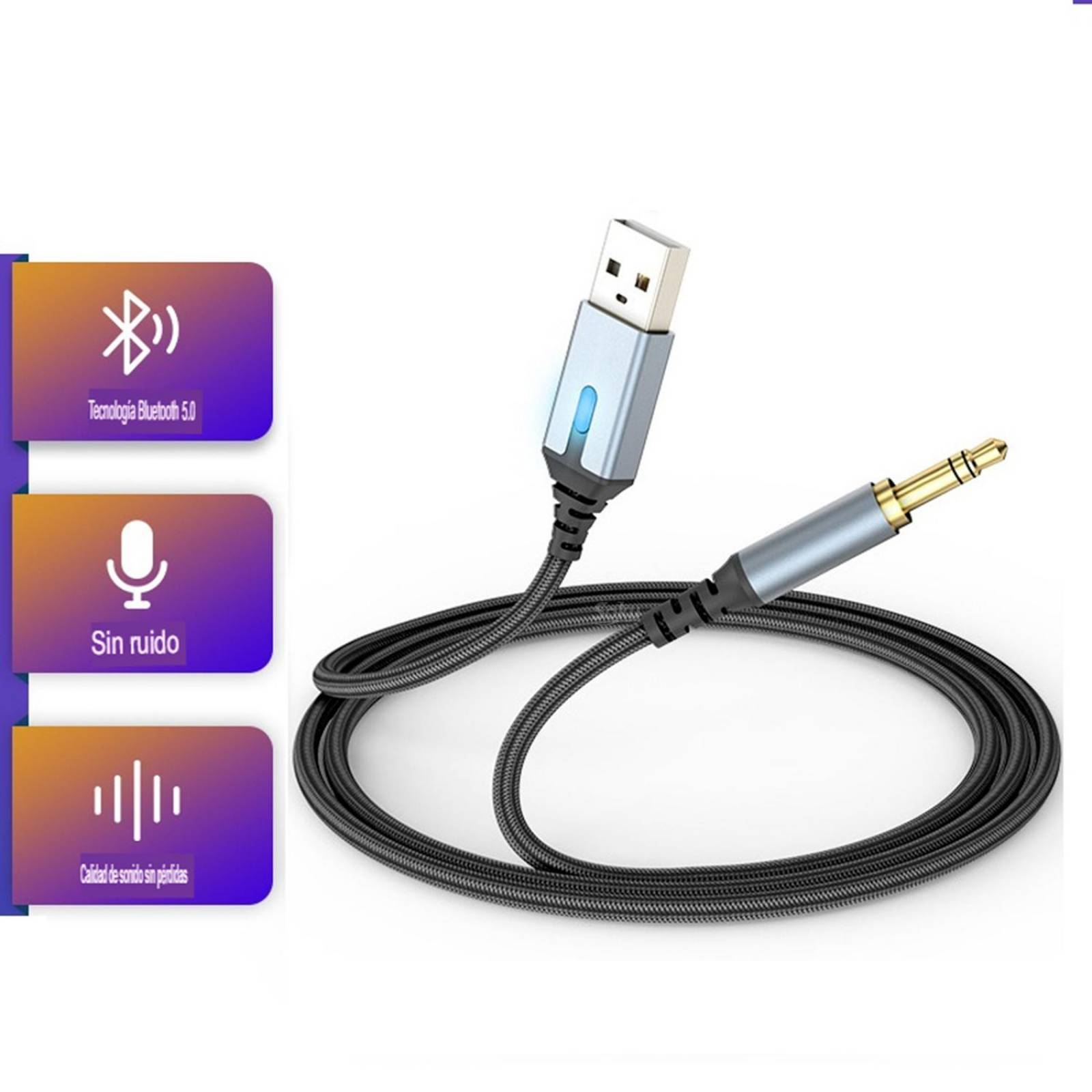 Cable USB Auxiliar 3.5 mm 3 polos transmisor bluetooth fidelidad 