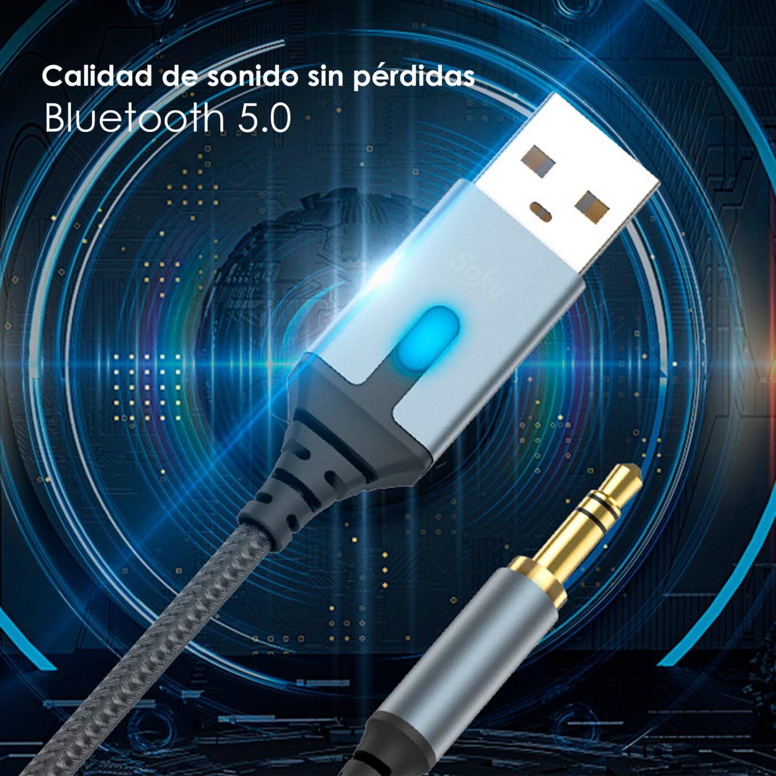 Cable USB Auxiliar 3.5 mm 3 polos transmisor bluetooth fidelidad 