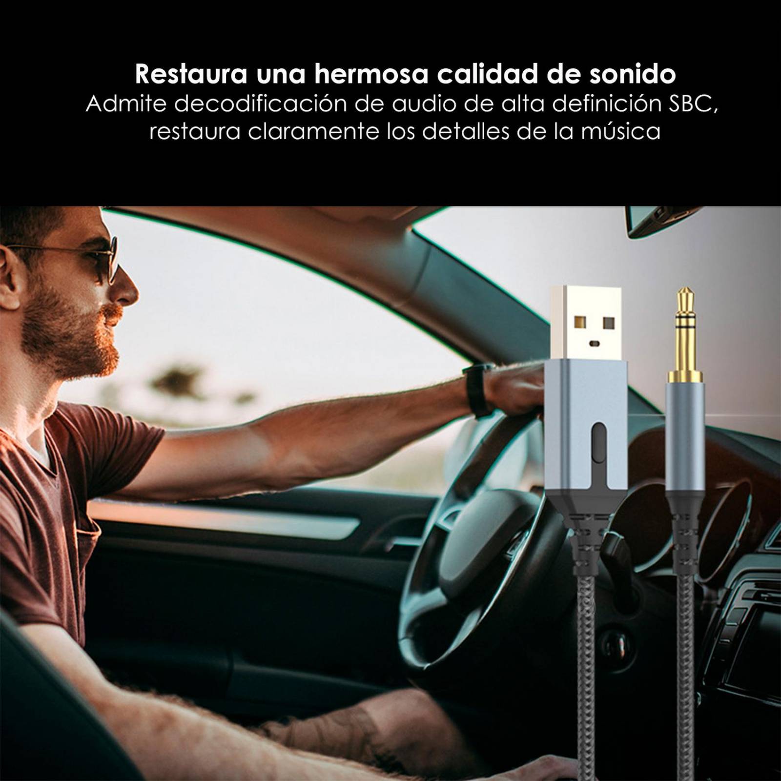 Cable USB Auxiliar 3.5 mm 3 polos transmisor bluetooth fidelidad 