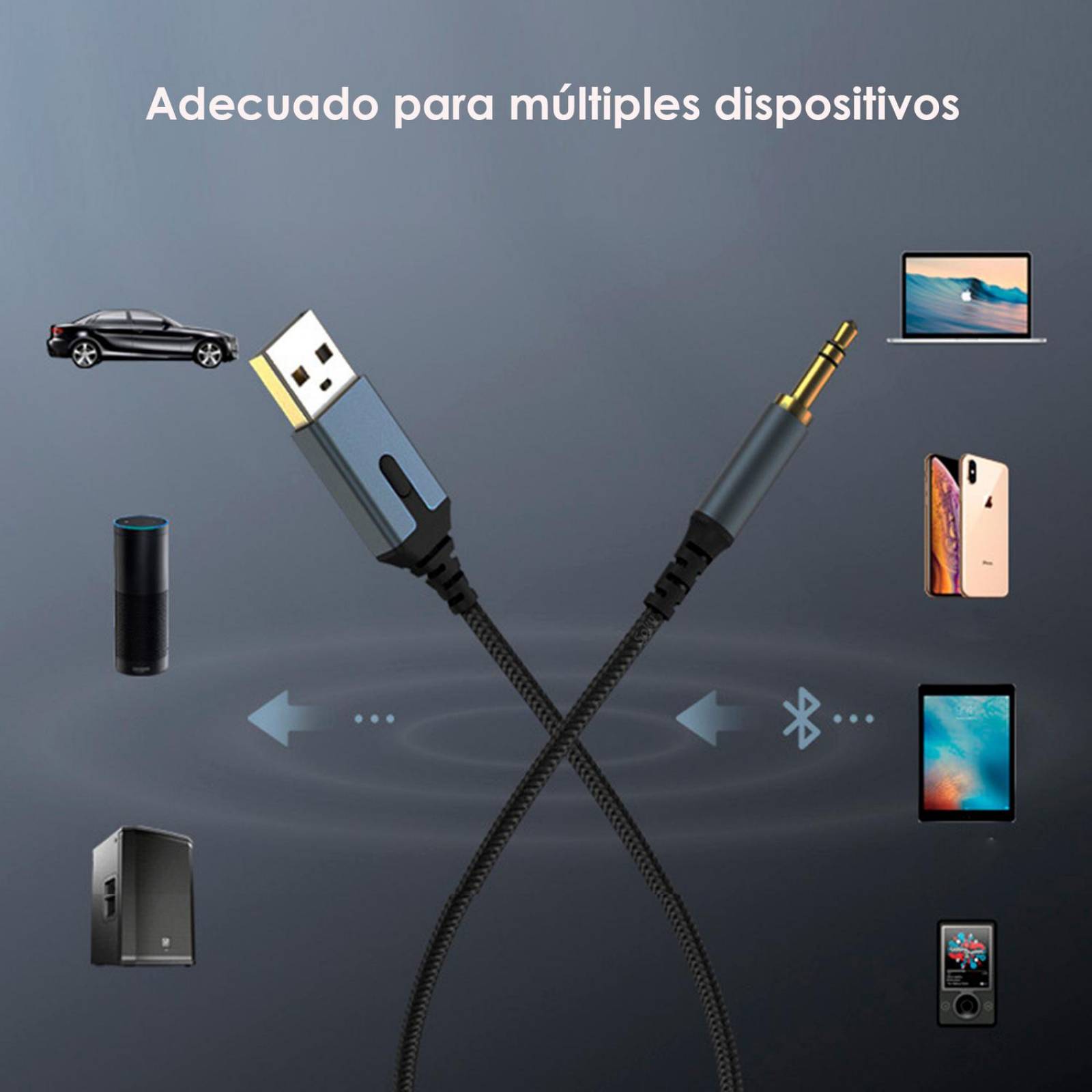 Cable USB Auxiliar 3.5 mm 3 polos transmisor bluetooth fidelidad 