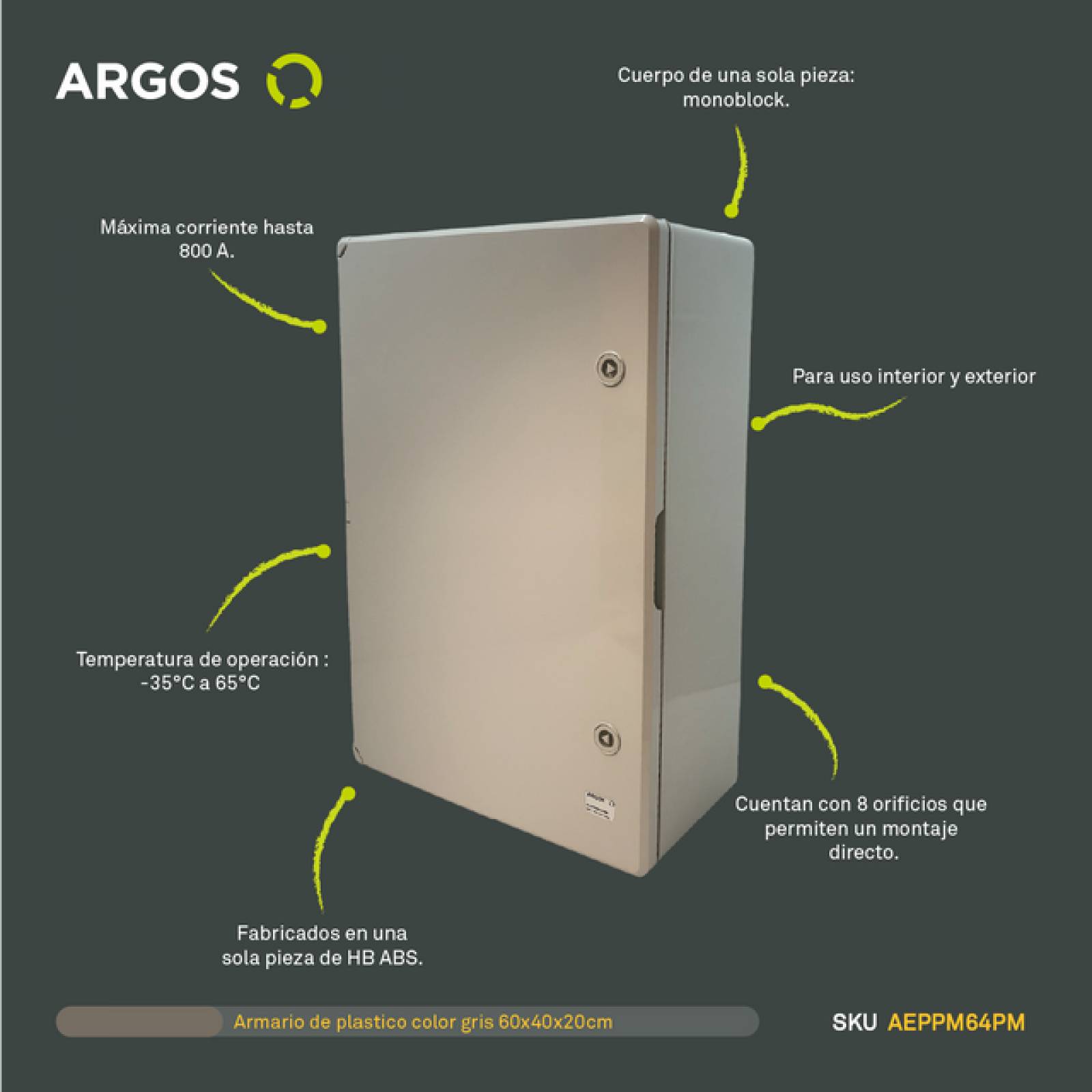ARGOS Gabinete de plastico gris 60x40x20cm 