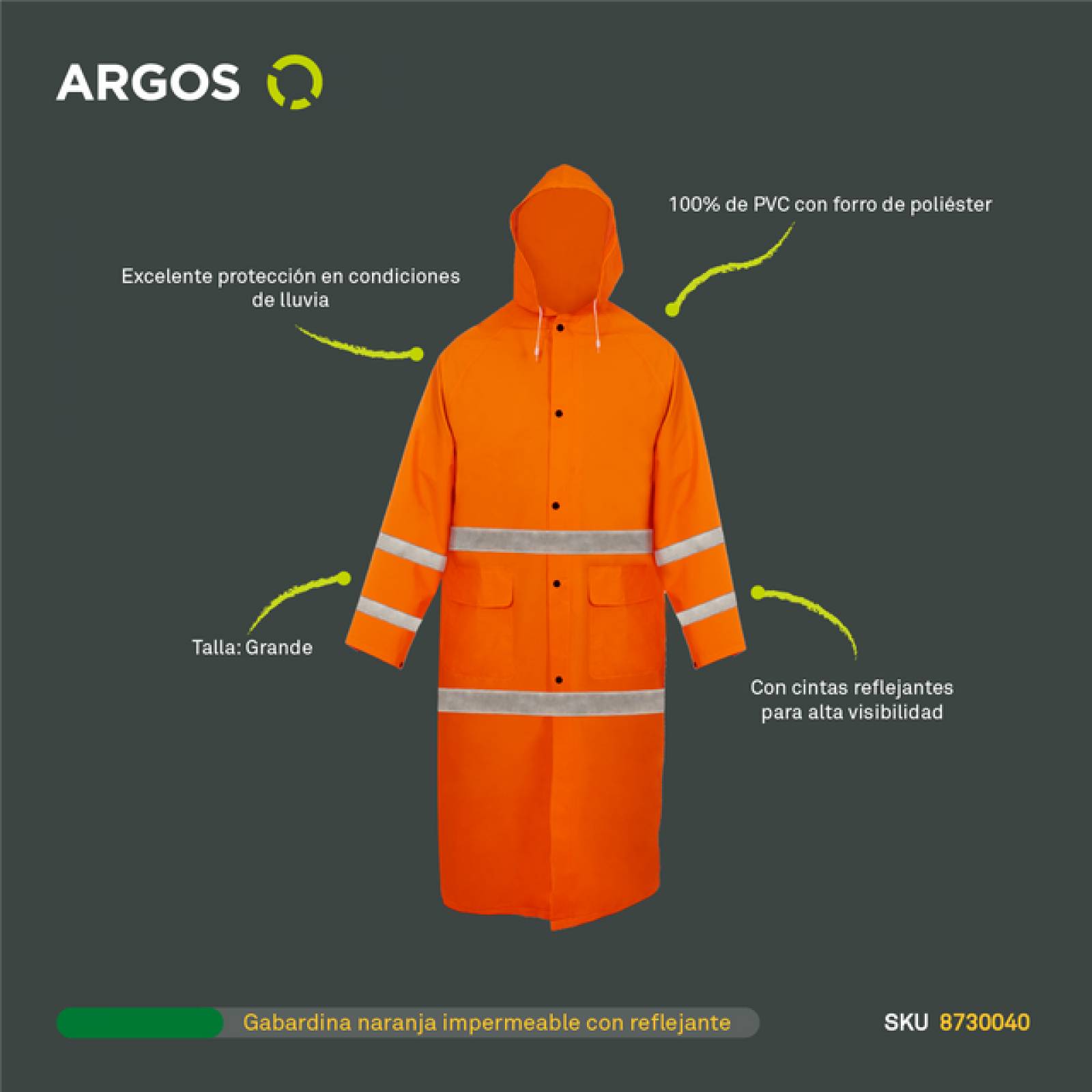 ARGOS IMPERMEABLES PARA LLUVIA CHAMARRA IMPERMEABLE HOMBRE DE ALTA VISIBILIDAD 