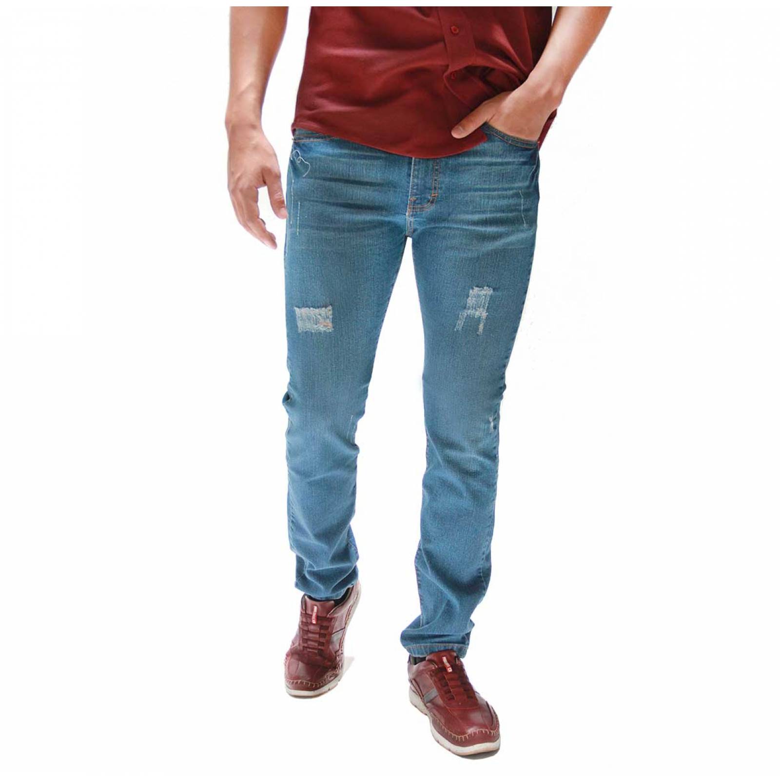 Pantalón Slim Azul deslavado De Mezclilla Strech Take It Jeans Para Hombre PN1036