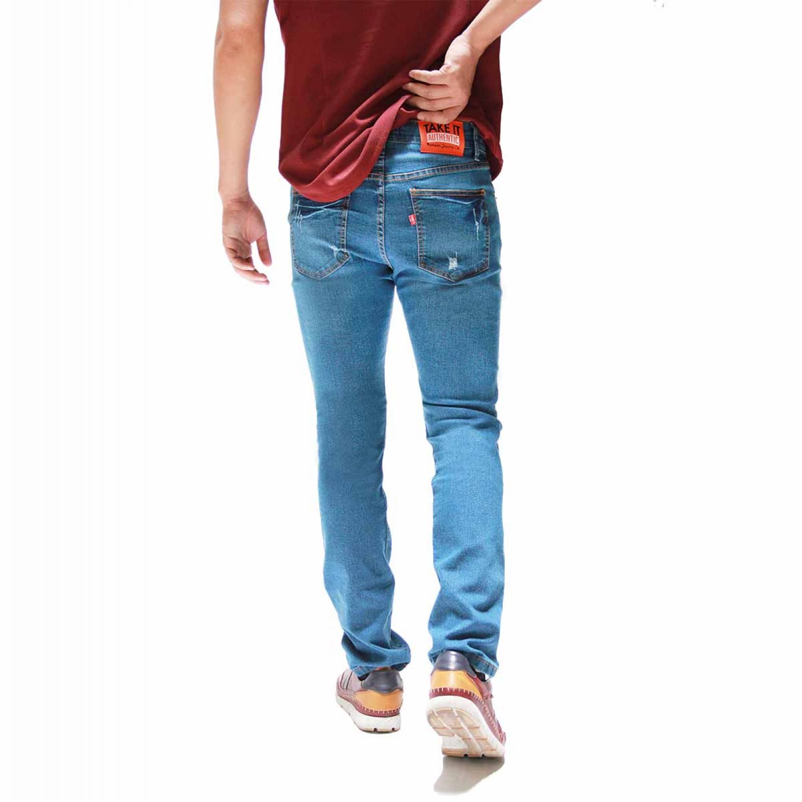 Pantalón Slim Azul deslavado De Mezclilla Strech Take It Jeans Para Hombre PN1036