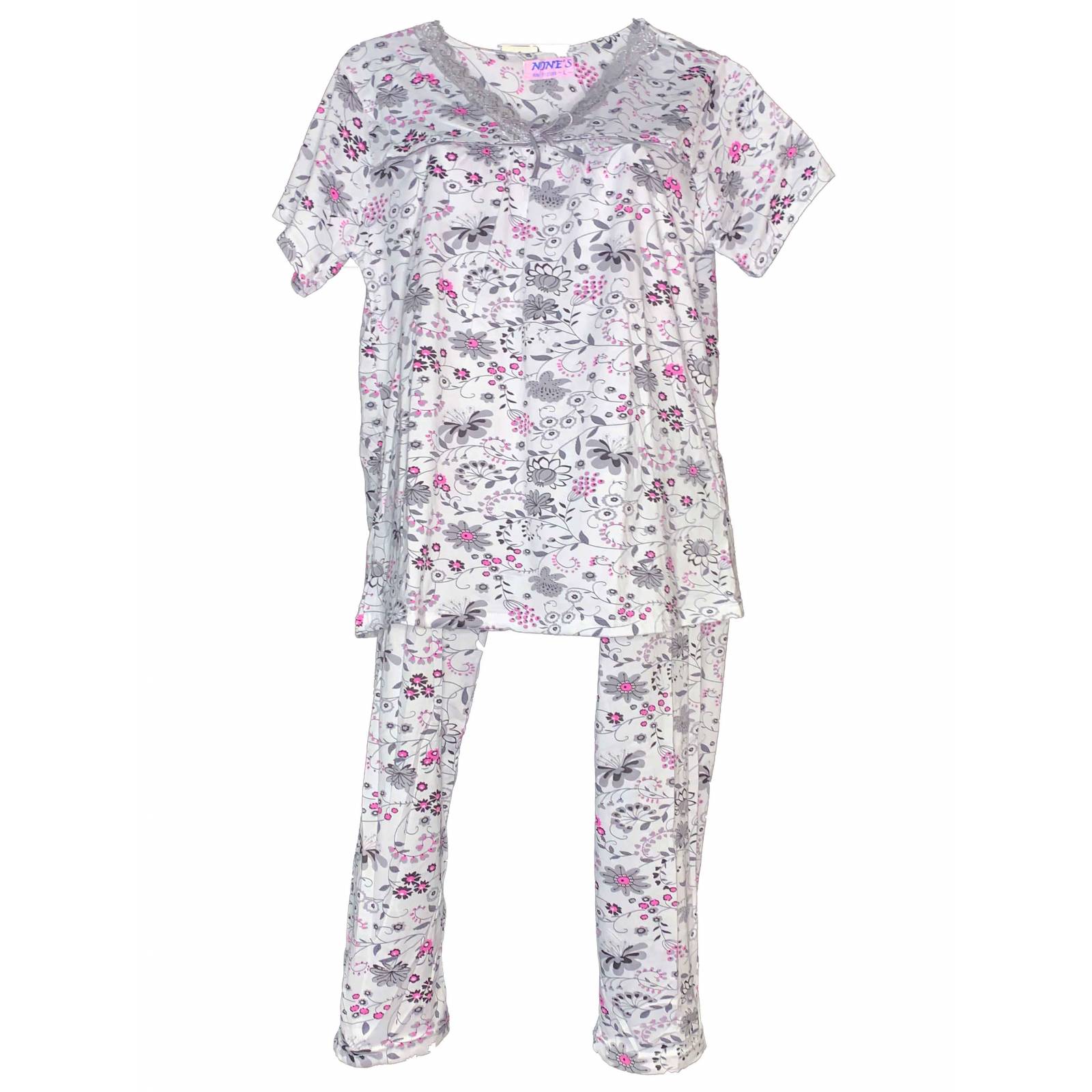 Conjunto Pijama Blusa y Pantalón Tatys Fashion Diseño de Flores Suave y Cómoda