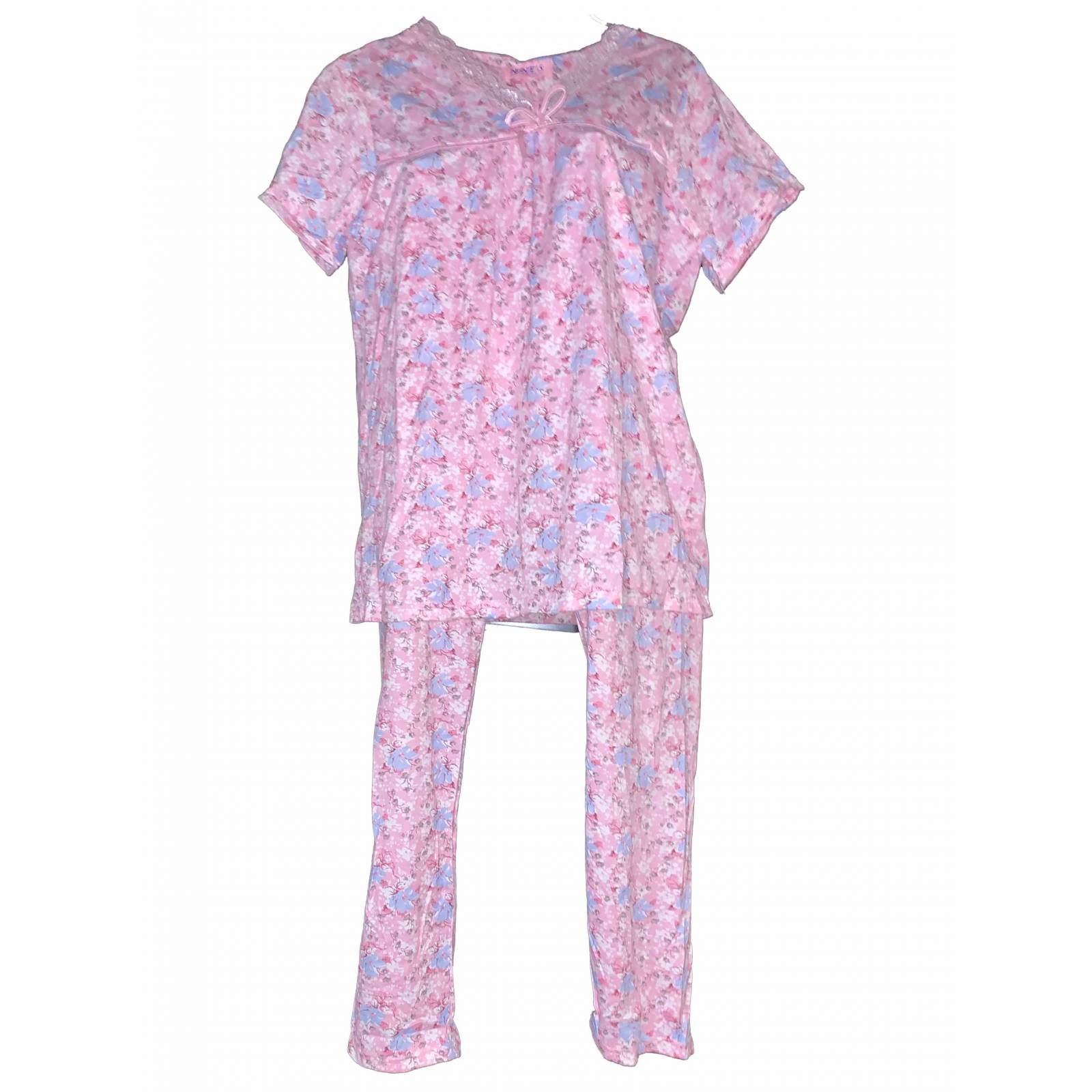 Conjunto Pijama Blusa y Pantalón Tatys Fashion Diseño de Flores Suave y Cómoda