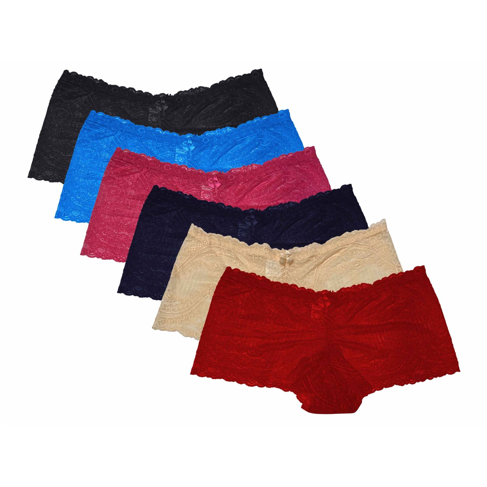 Pack de 6 Piezas Boxer Cachetero De Encaje Tatys Fashion con 6 Diferentes colores.