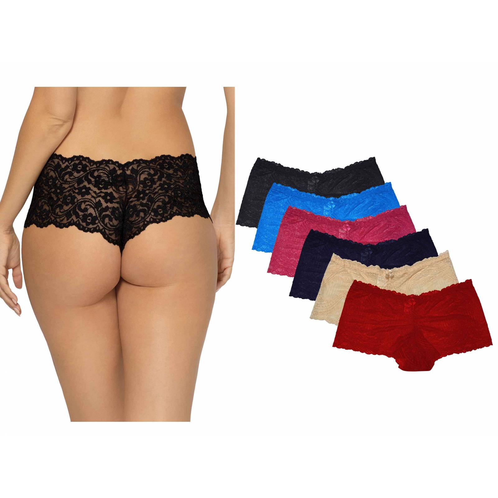 Pack de 6 Piezas Boxer Cachetero De Encaje Tatys Fashion con 6 Diferentes colores.