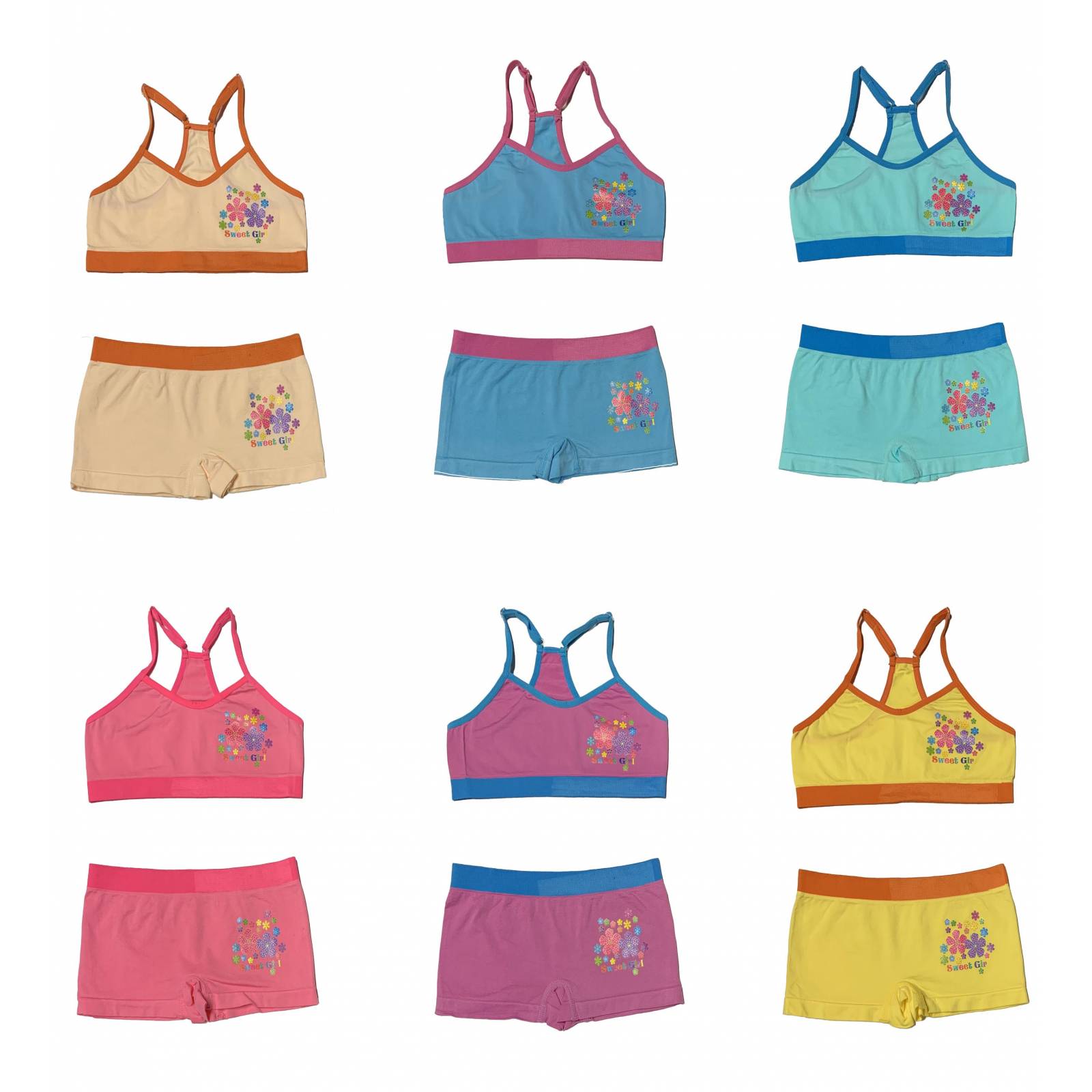 Paquete 6 Coordinados Niña Con Divertidos Diseños Set Boxer y Top Oh My Girl Pack Incluye 6 Dif Colores