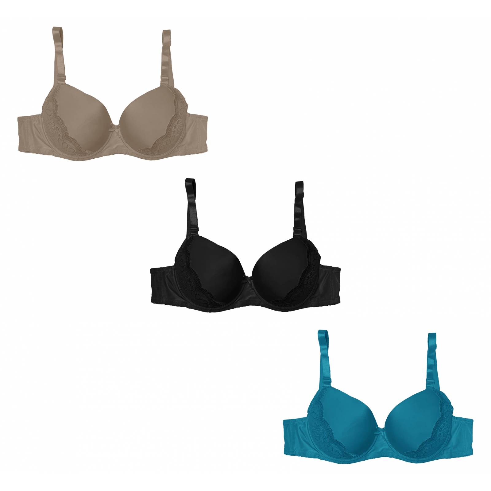 Paquete 3 Brasier Copa Doble DD Marca Tatys Fashion Pack con 3 Diferentes Colores Talla 36DD