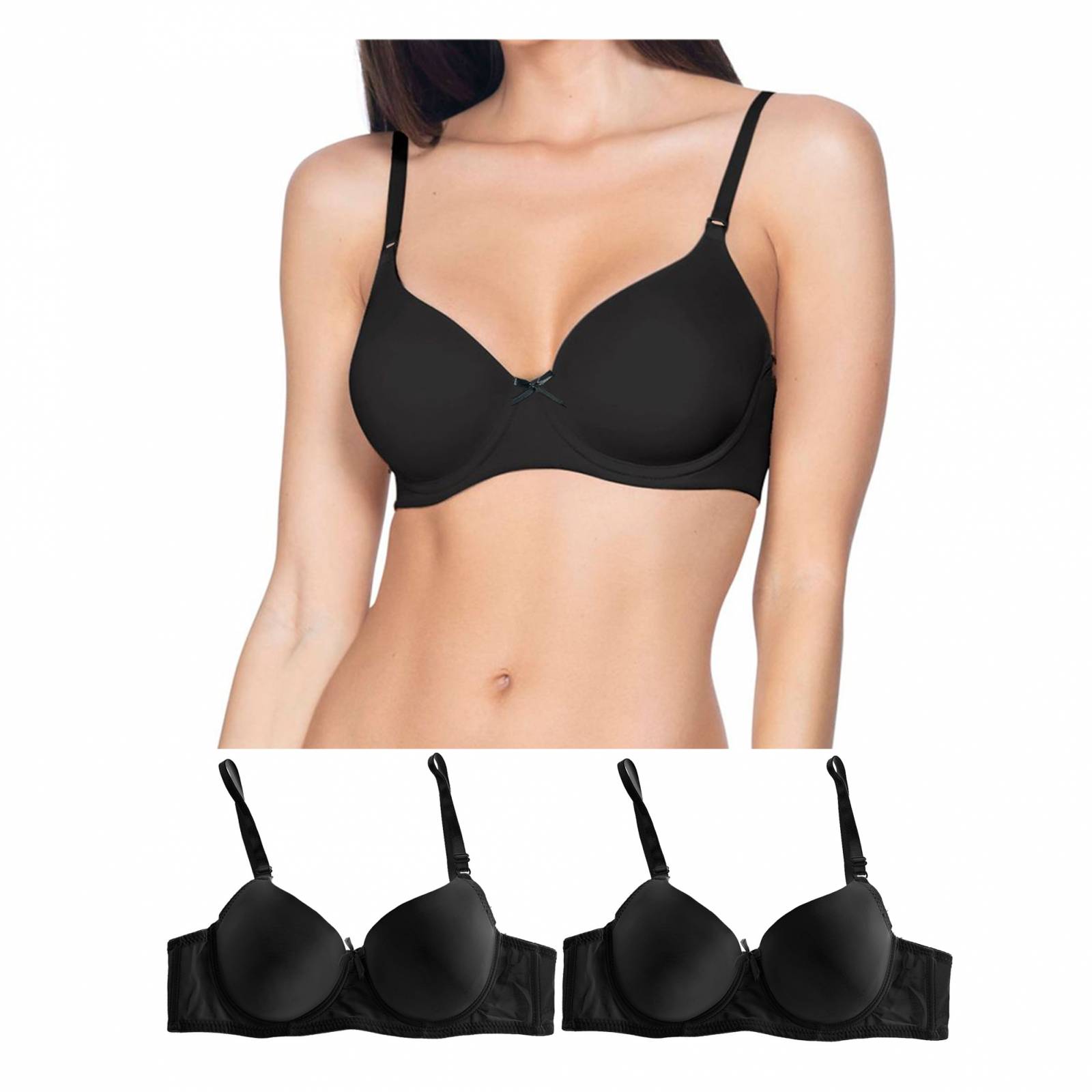 Pack de 3 Piezas Brasier Con Varilla COPA B Tatys Fashion, Color Negro.
