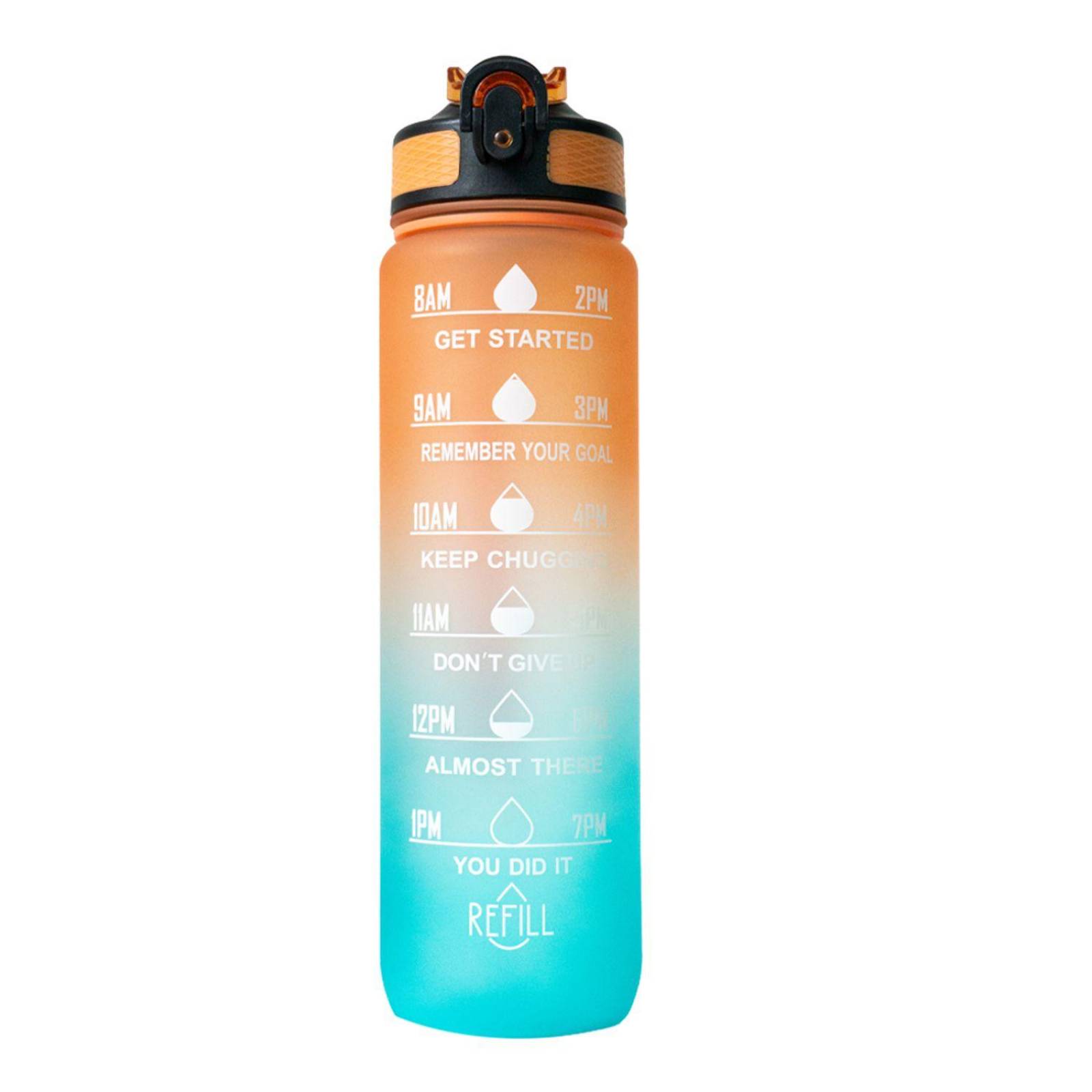 Botella motivacional de 1lt con popote plástico integrado 