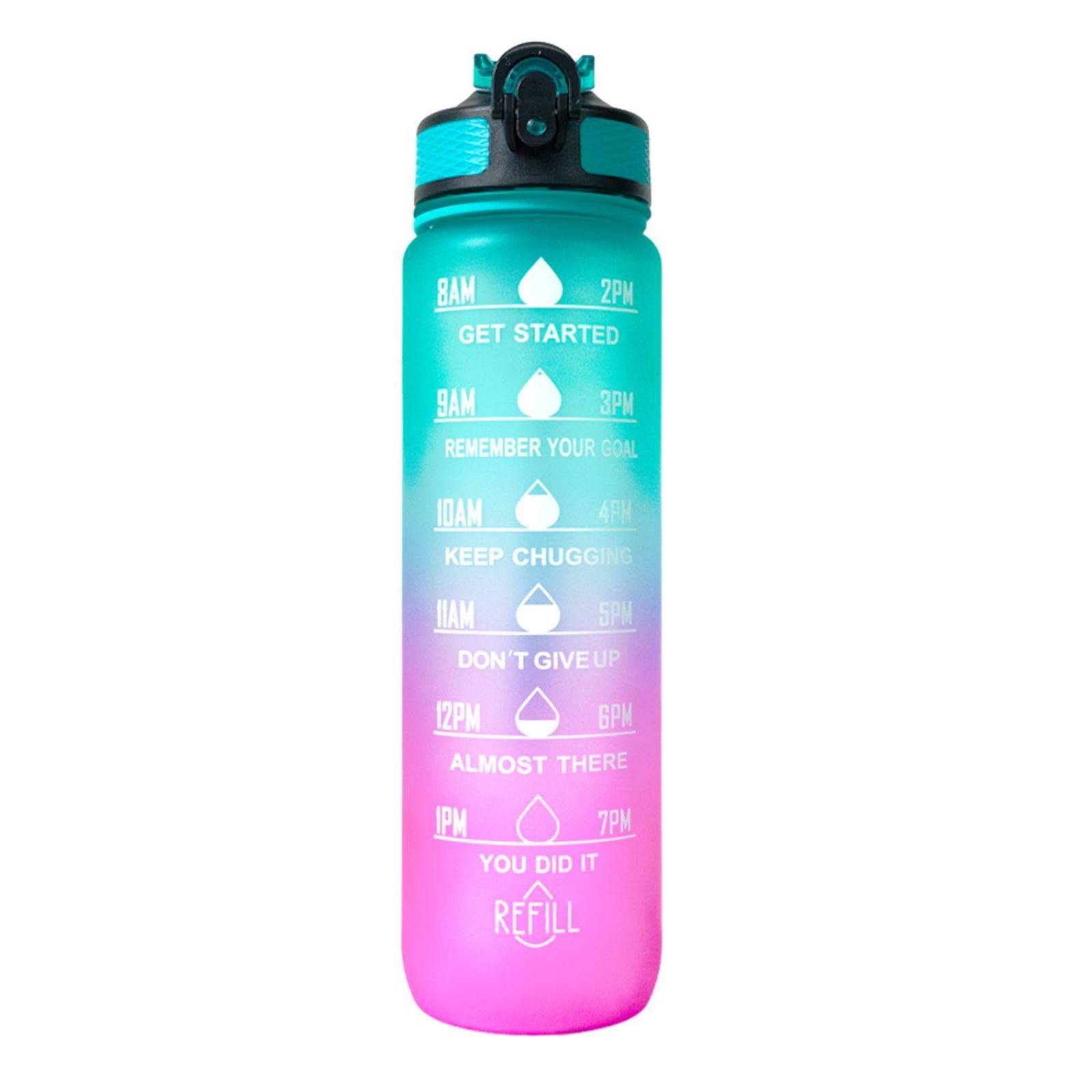 Botella motivacional de 1lt con popote plástico integrado 