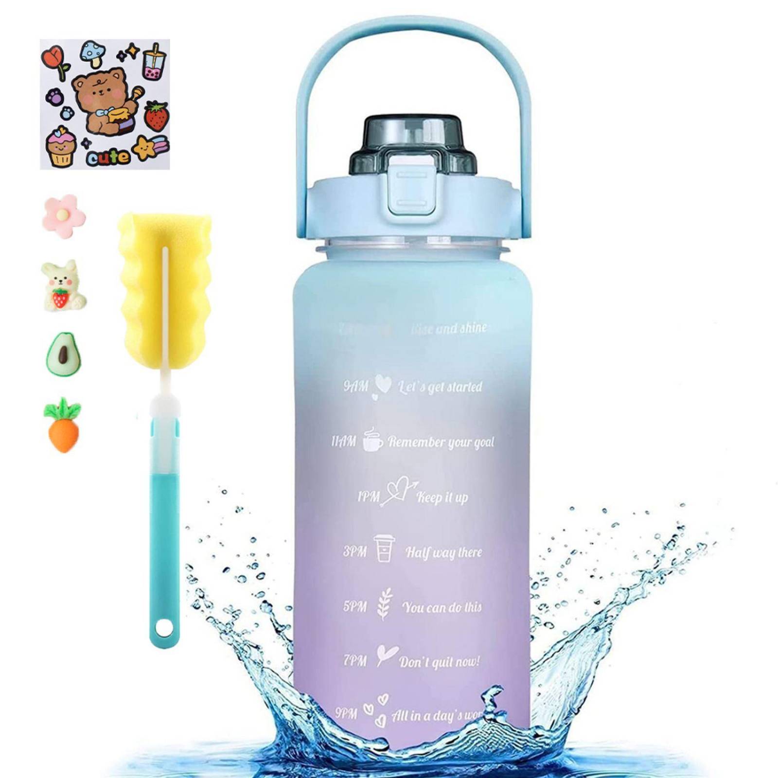 Botella motivacional de 1lt con popote plástico integrado 