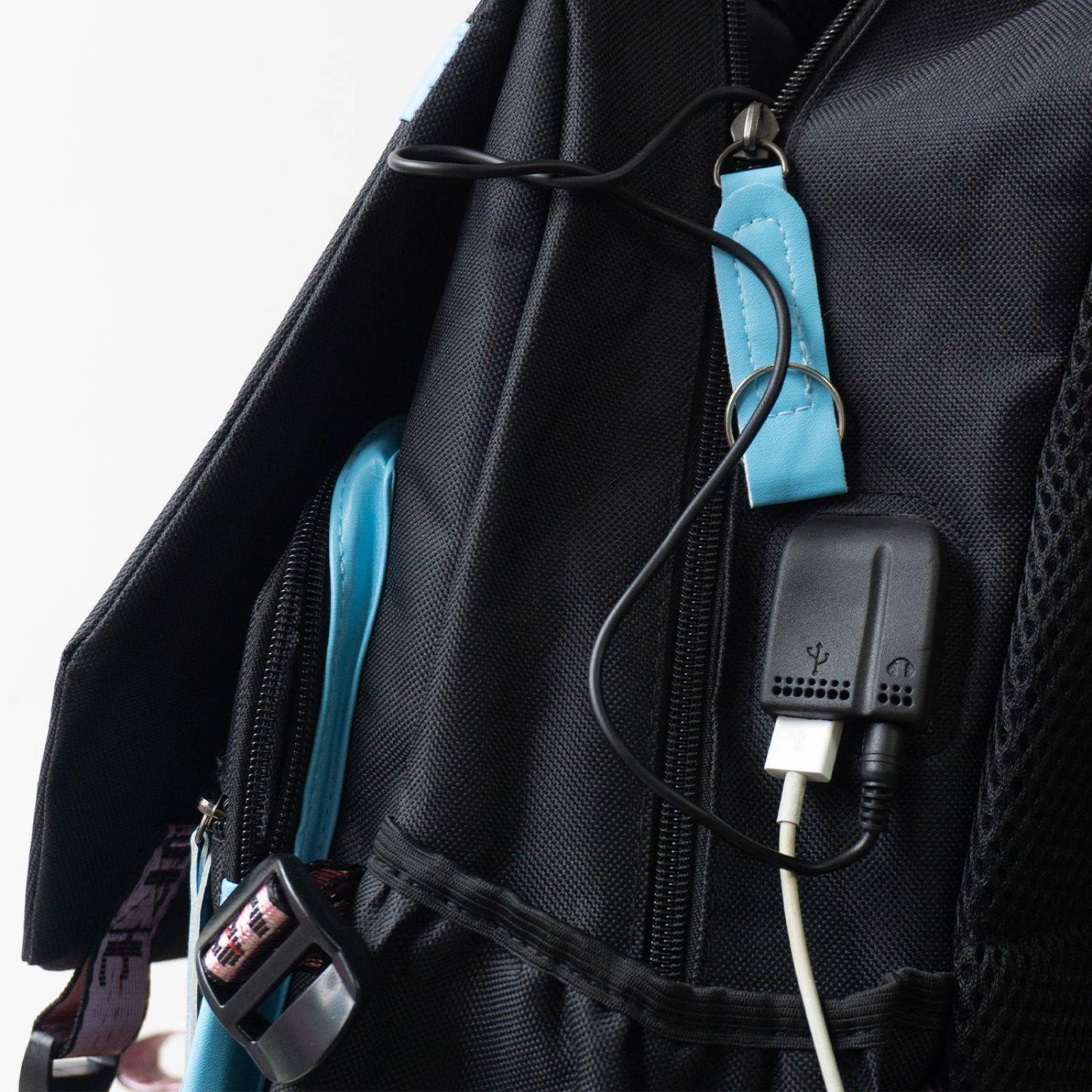 Kpop BTS Mochila con cable de audio USB puerto de carga coreano casual mochila portátil bolsa univer Azul