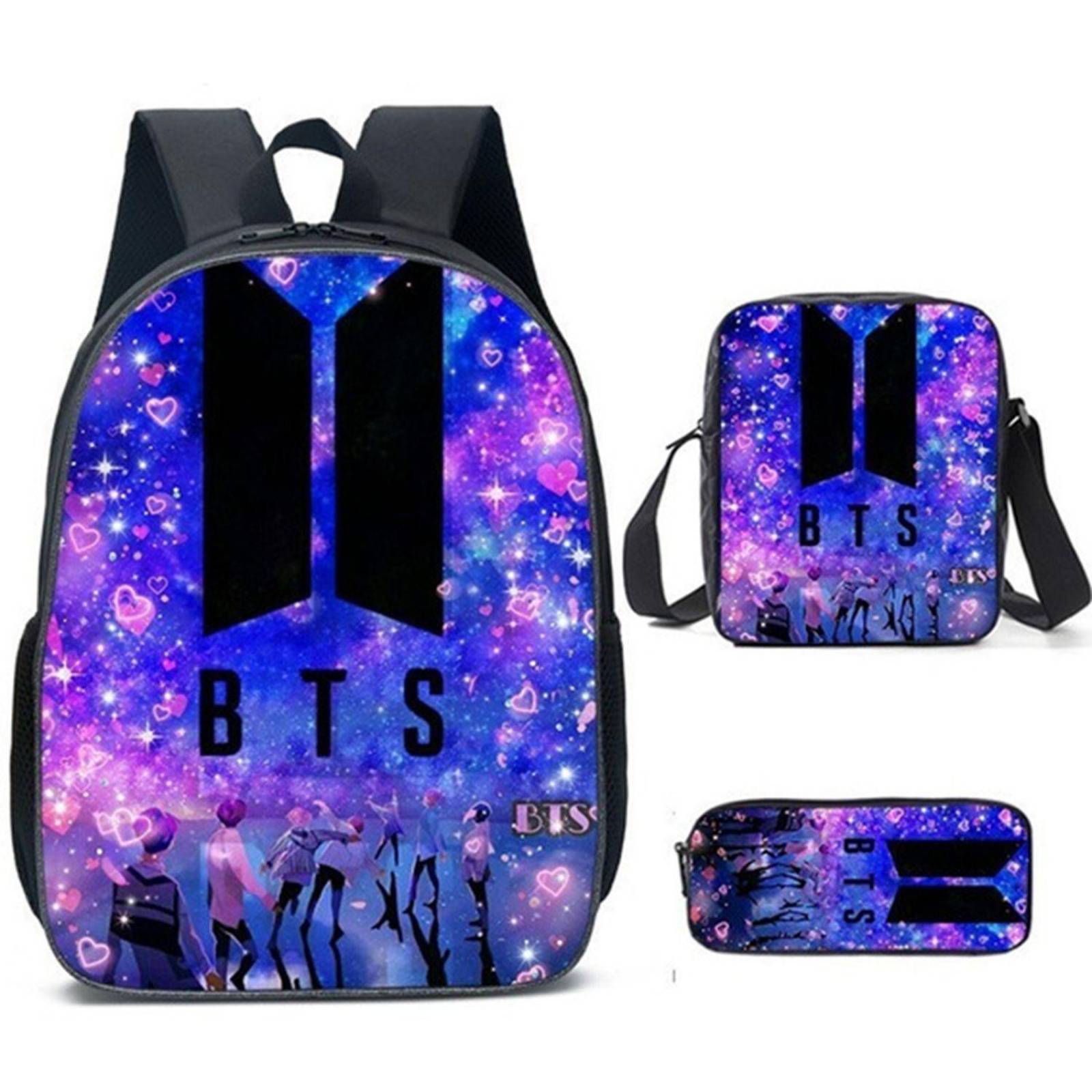 Kpop BTS Mochila con cable de audio USB puerto de carga coreano casual mochila portátil bolsa univer Morado