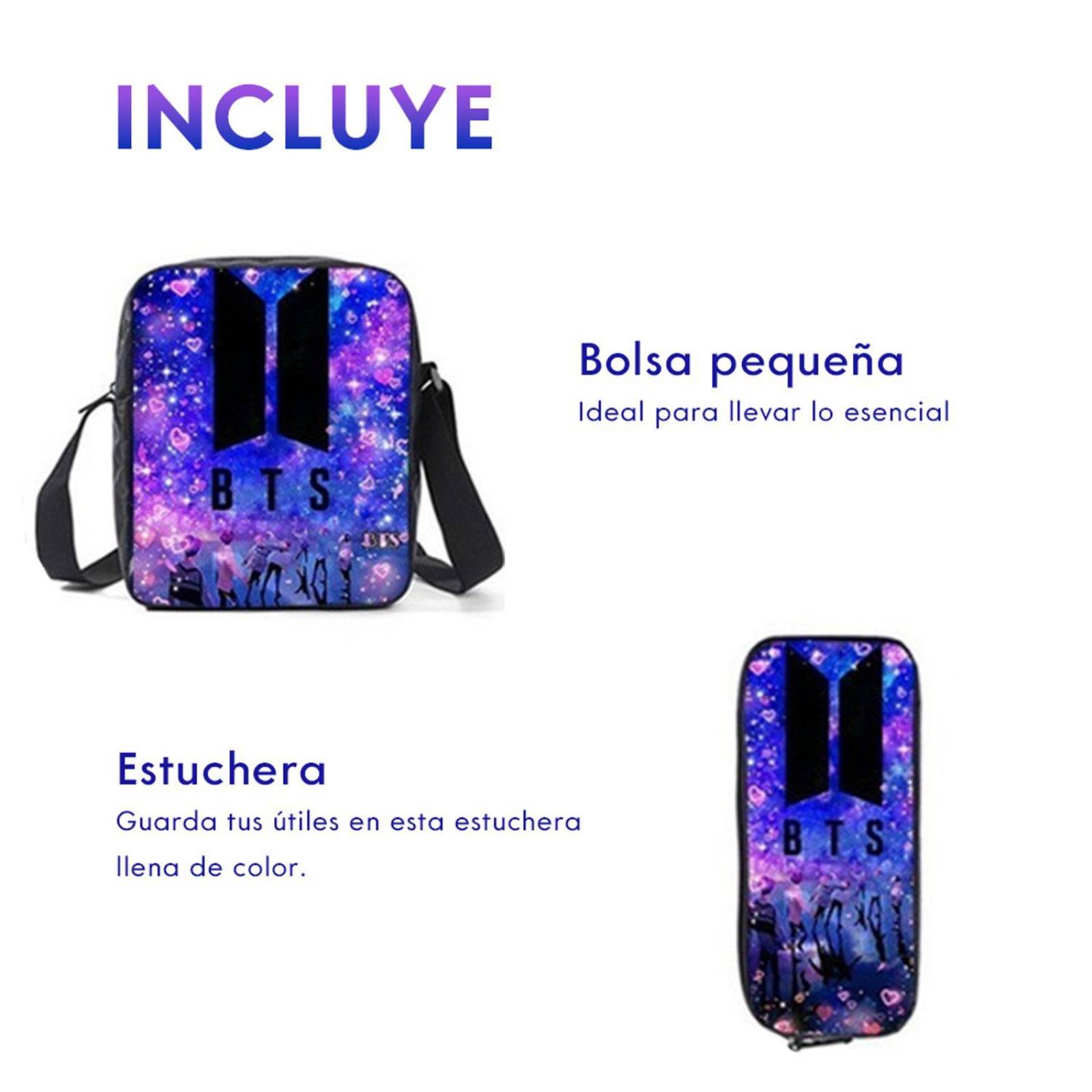 Kpop BTS Mochila con cable de audio USB puerto de carga coreano casual mochila portátil bolsa univer Morado