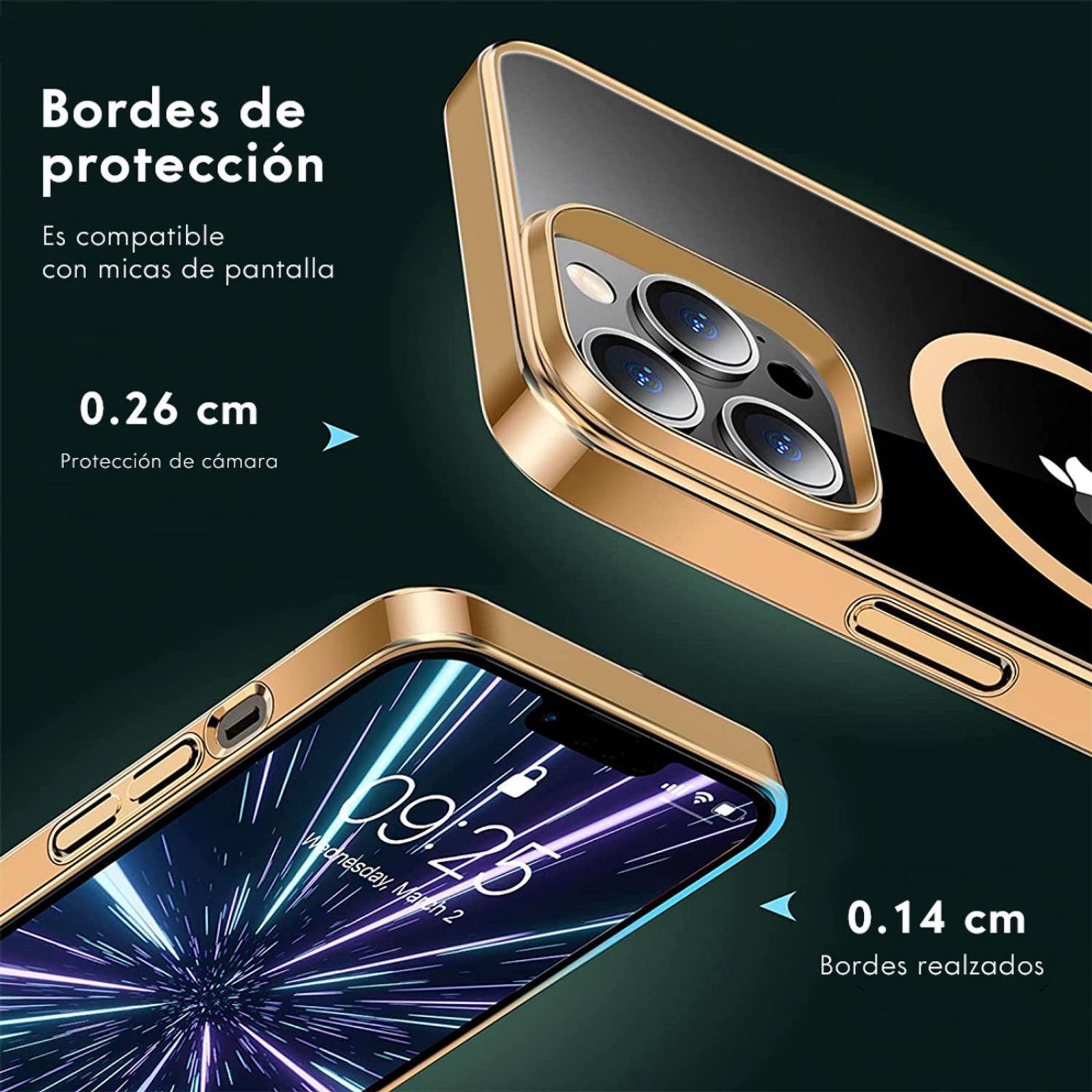Funda Magnética Para iPhone 11 Pro / 11 Pro Max / 12 Mini / 12 Pro / 12 Pro Max / 13 Pro / 13 Pro Ma 13 Pro Max Dorado