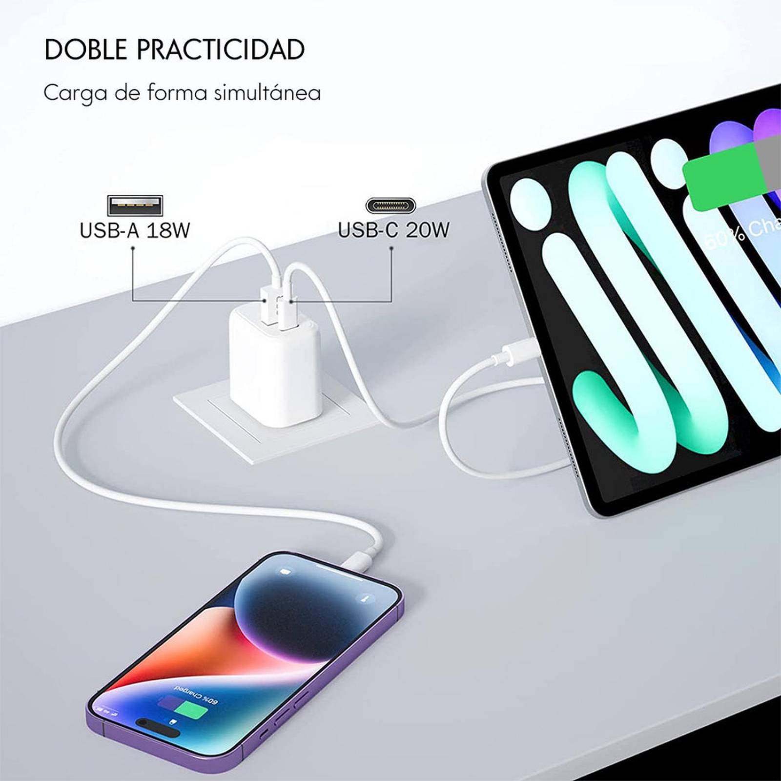 LIFE CONNEKT Carga Eficiente y Versátil: Cargadores de Red Eléctrica con Entrada Dual Tipo C y USB p 