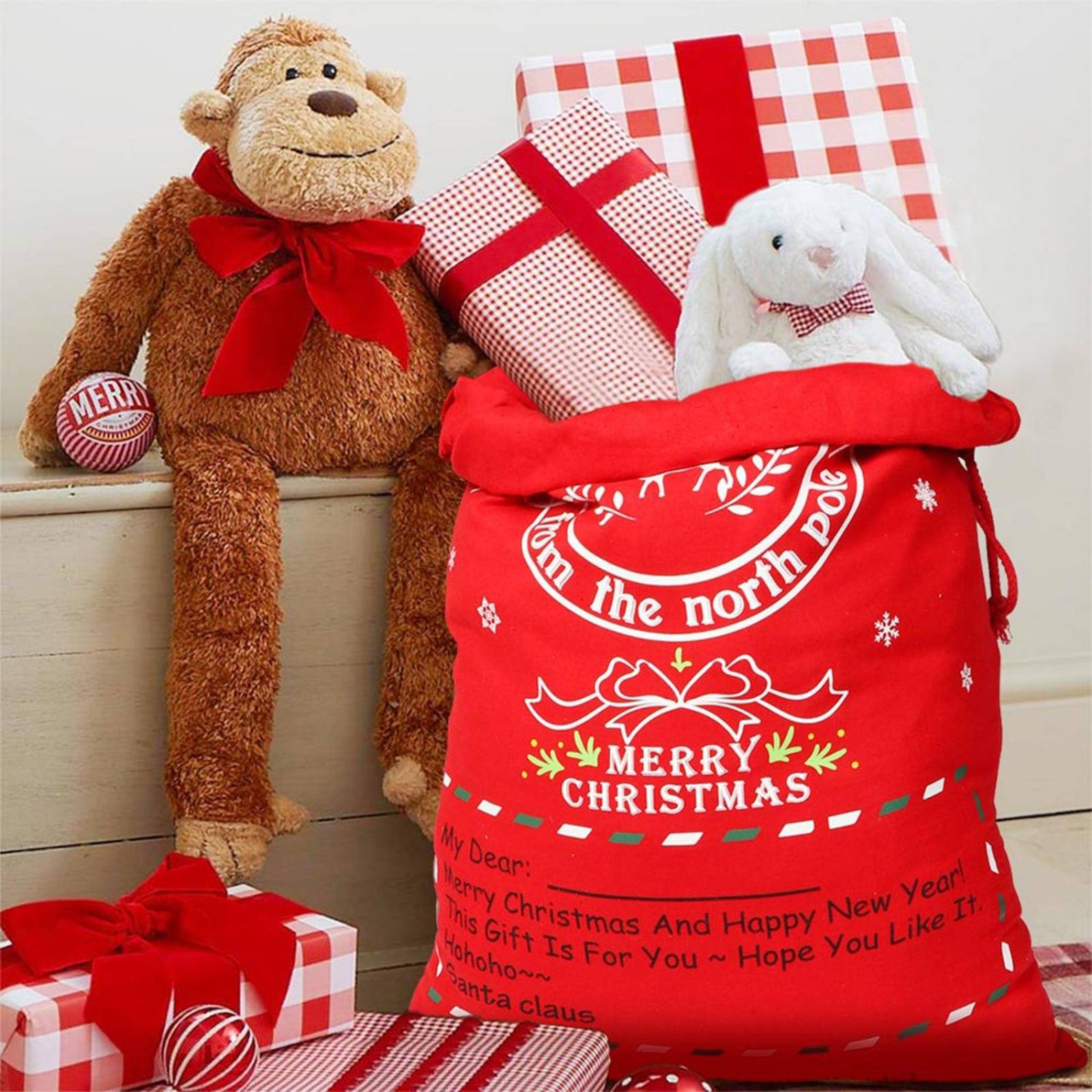 Bolsas de regalo de Navidad con cordón, bolsas de regalo de Navidad reutilizables Rojo