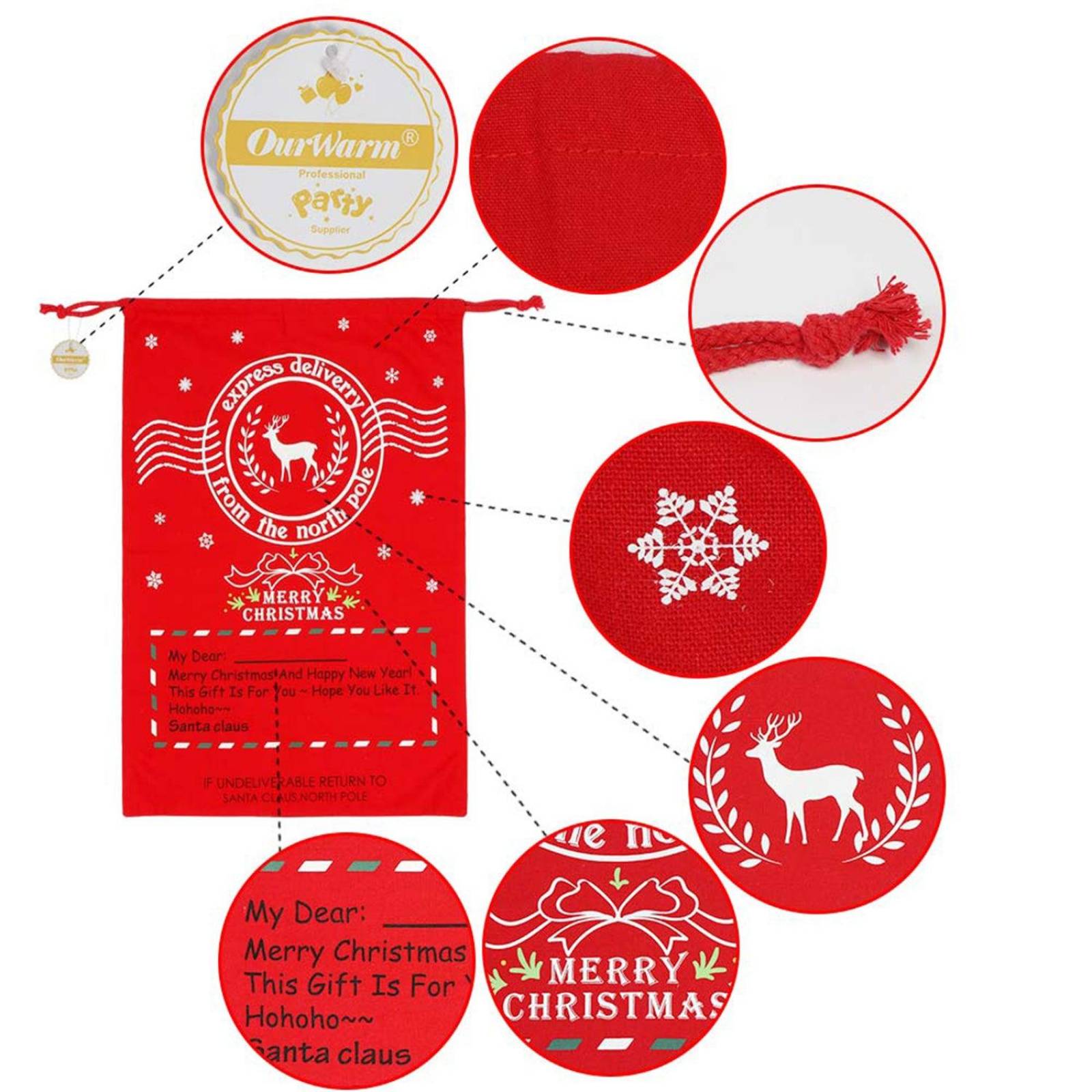 Bolsas de regalo de Navidad con cordón, bolsas de regalo de Navidad reutilizables Rojo