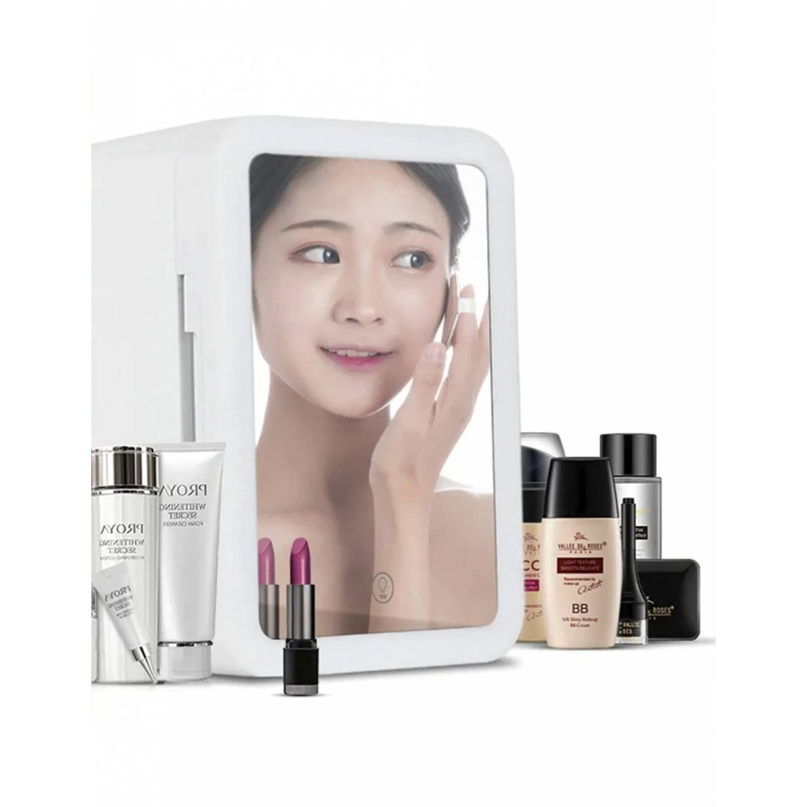 Mini Refrigerador De 8 Litros Con Espejo Y Luz Led (Blanco)