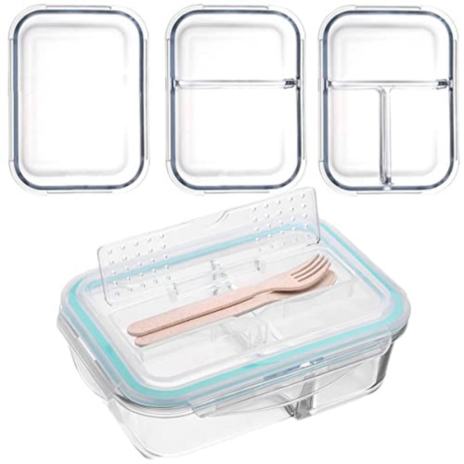 Juego de 3 recipientes Brandtrendy de vidrio diferentes divisiones para balancear tus alimentos.