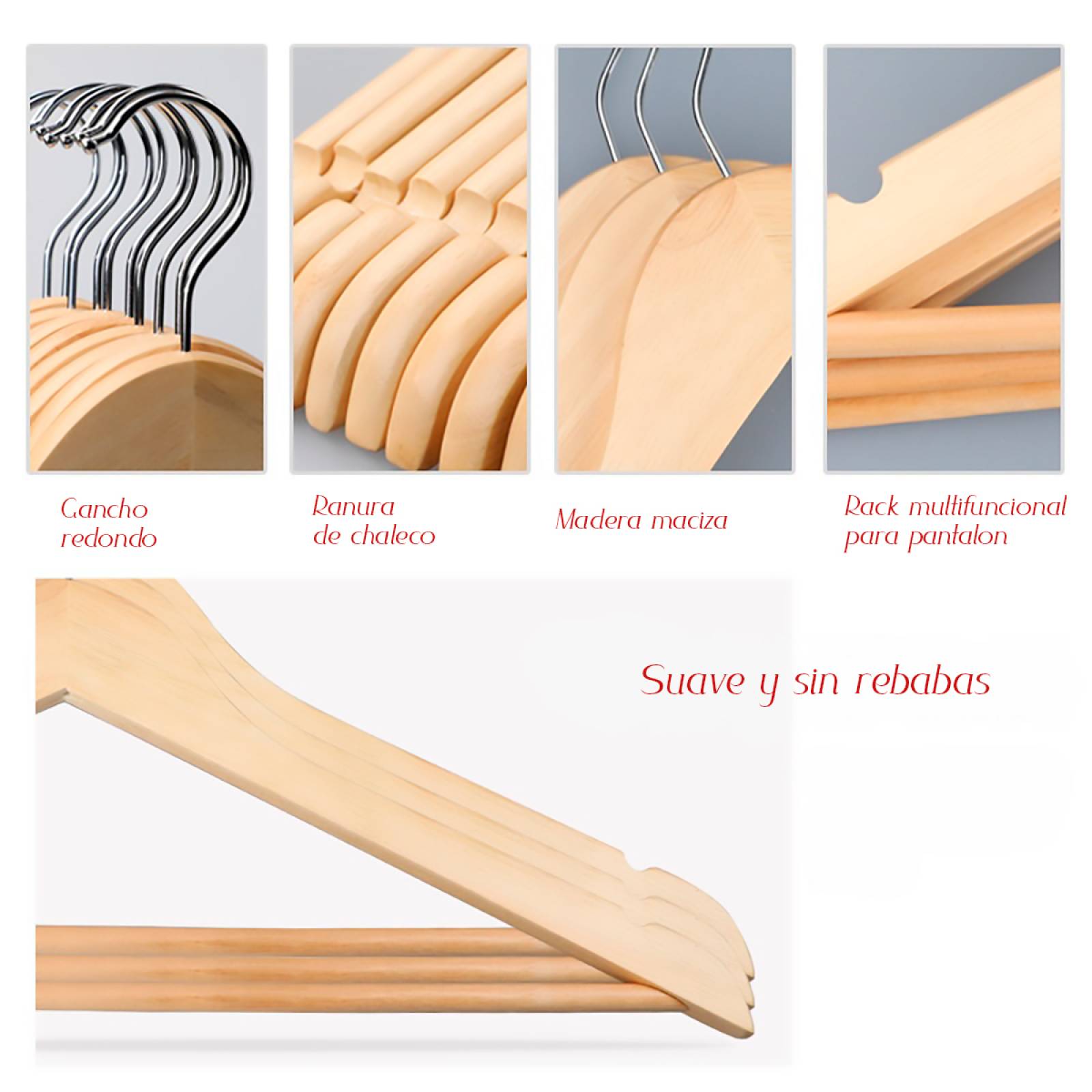 25 Ganchos de Madera Calidad Premium 360 Grados 3 cubrepolvo Grande 3 medianos y 1 Extragrande