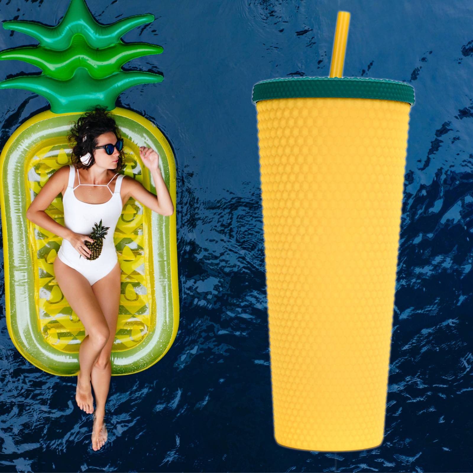 Vaso tachuelas 710 ml plástico libre de BPA Piña