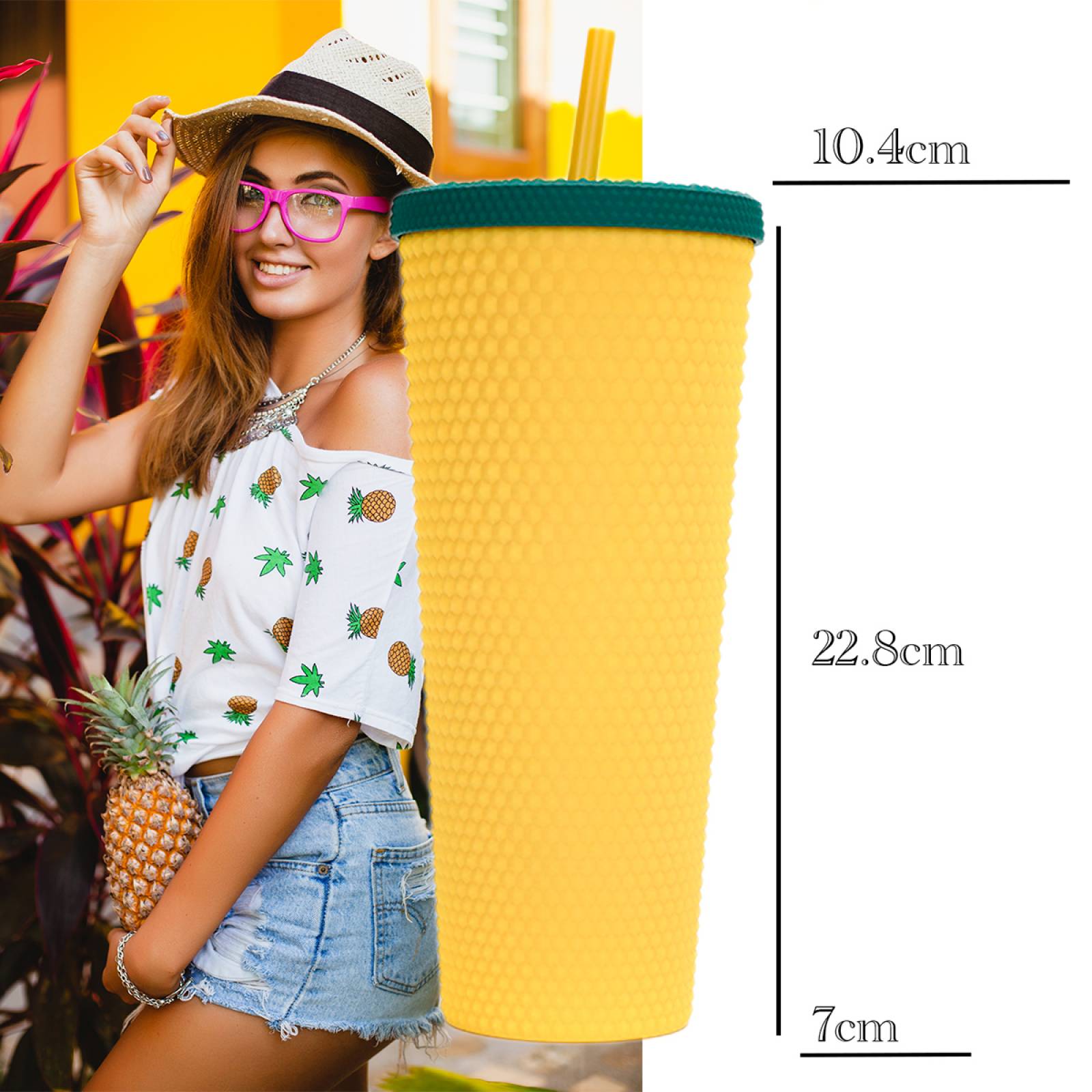 Vaso tachuelas 710 ml plástico libre de BPA Piña