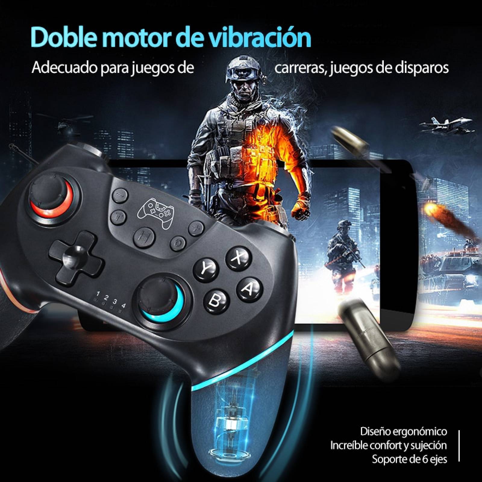 Control Brandtrendy Pro para Nintendo Switch PC Joystick Remoto Bluetooth Rojo Azul