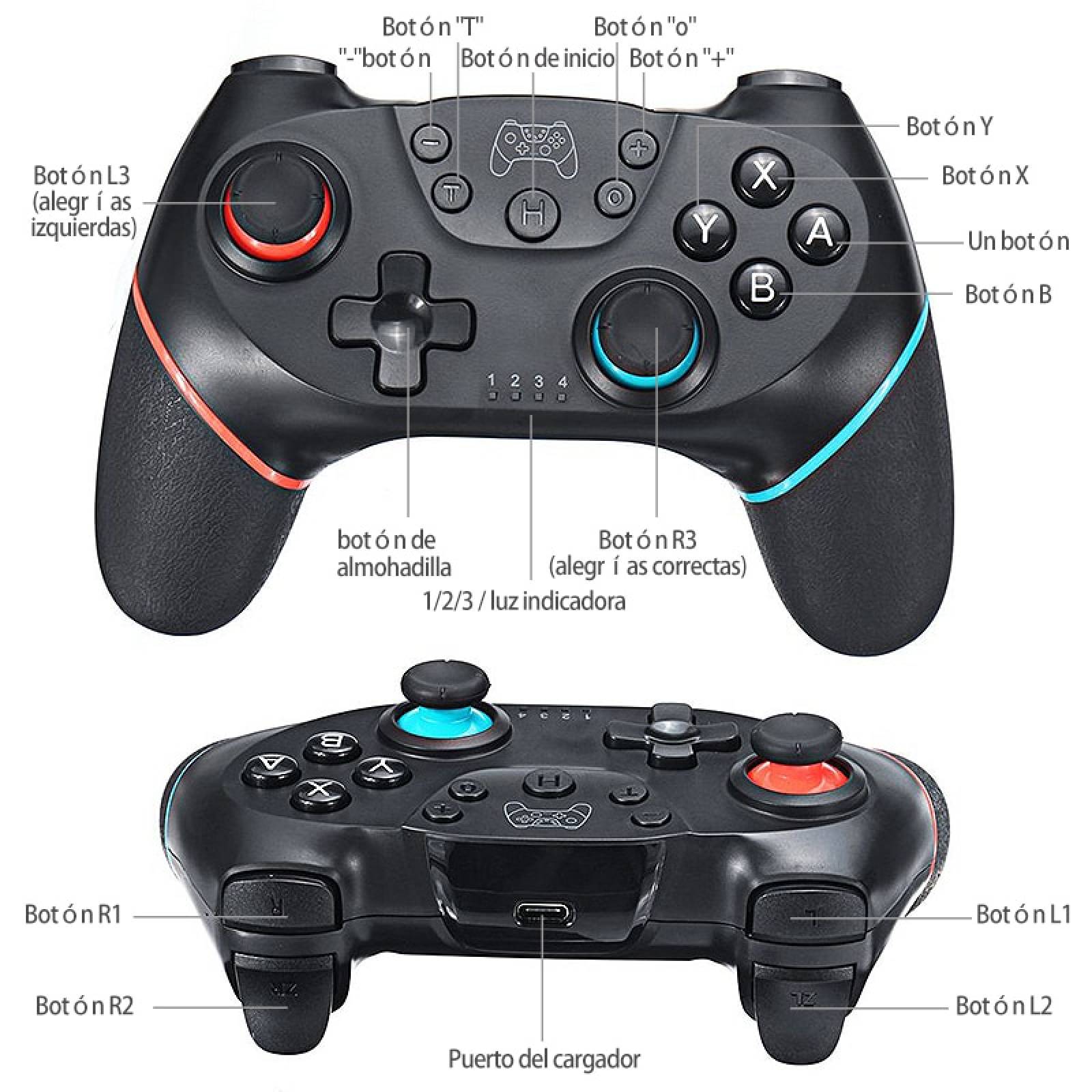 Control Brandtrendy Pro para Nintendo Switch PC Joystick Remoto Bluetooth Rojo Azul
