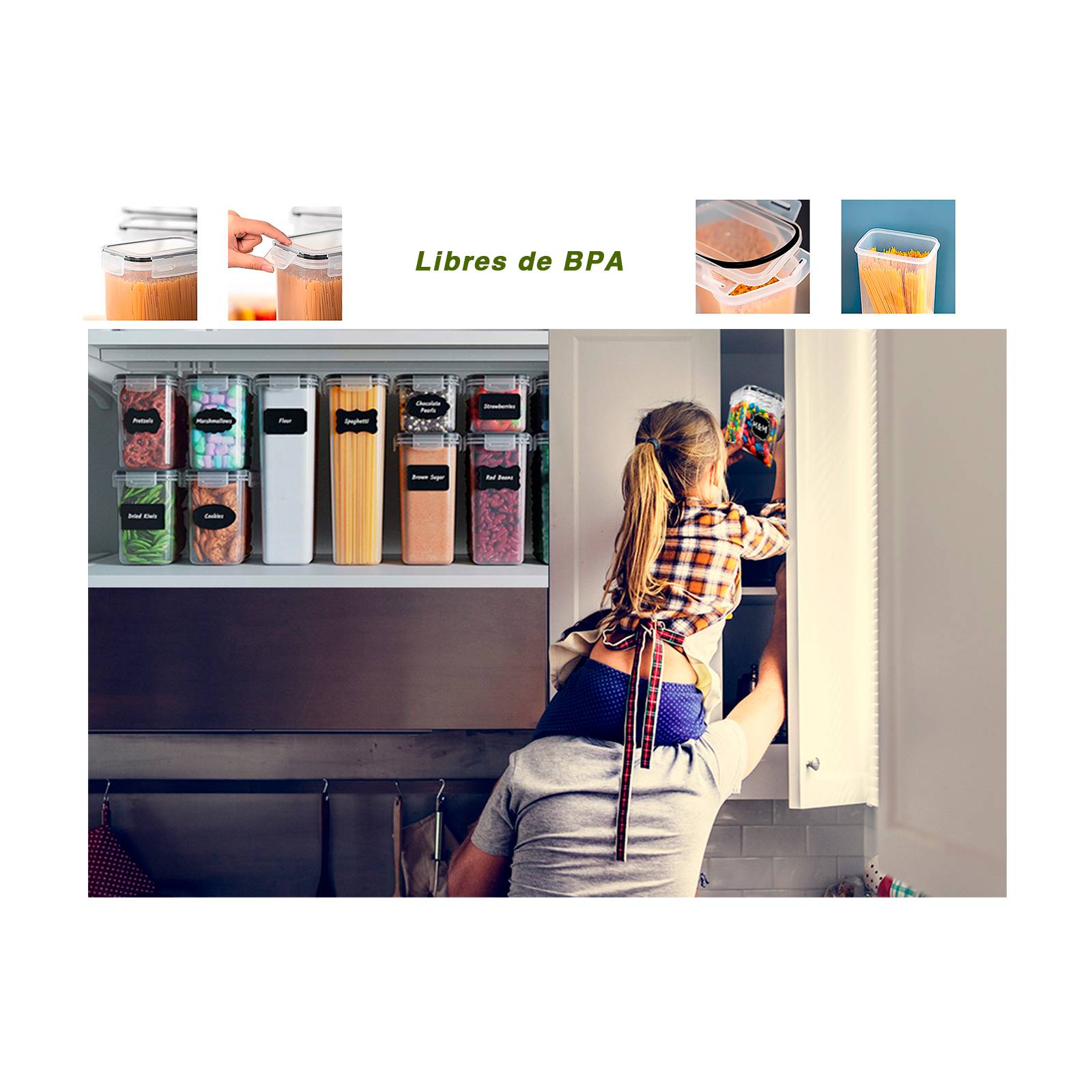 24 contenedores herméticos para almacenar alimentos tapa liga negra