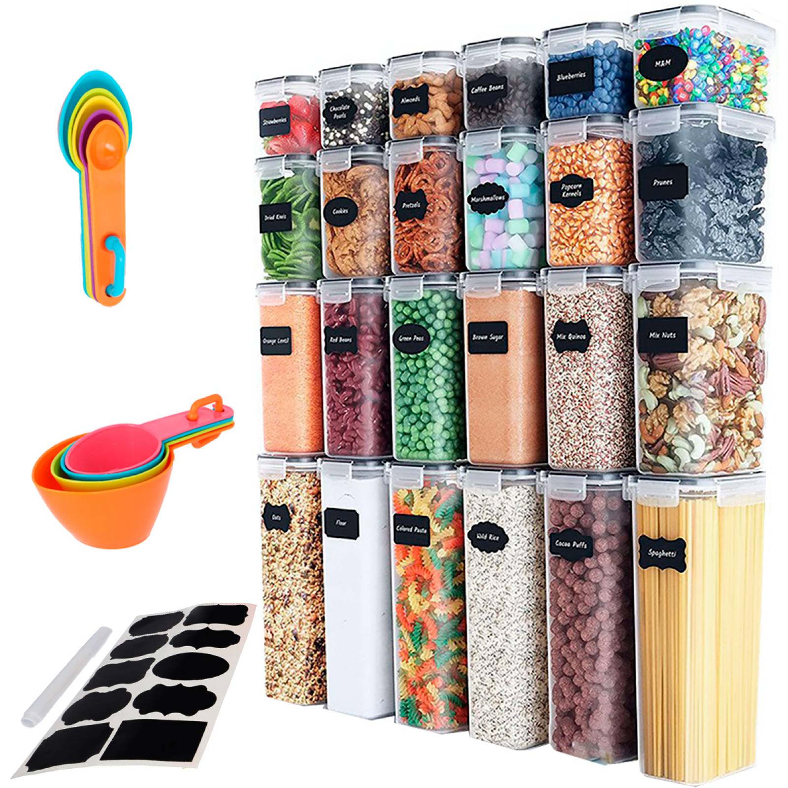 24 contenedores herméticos para almacenar alimentos tapa liga negra