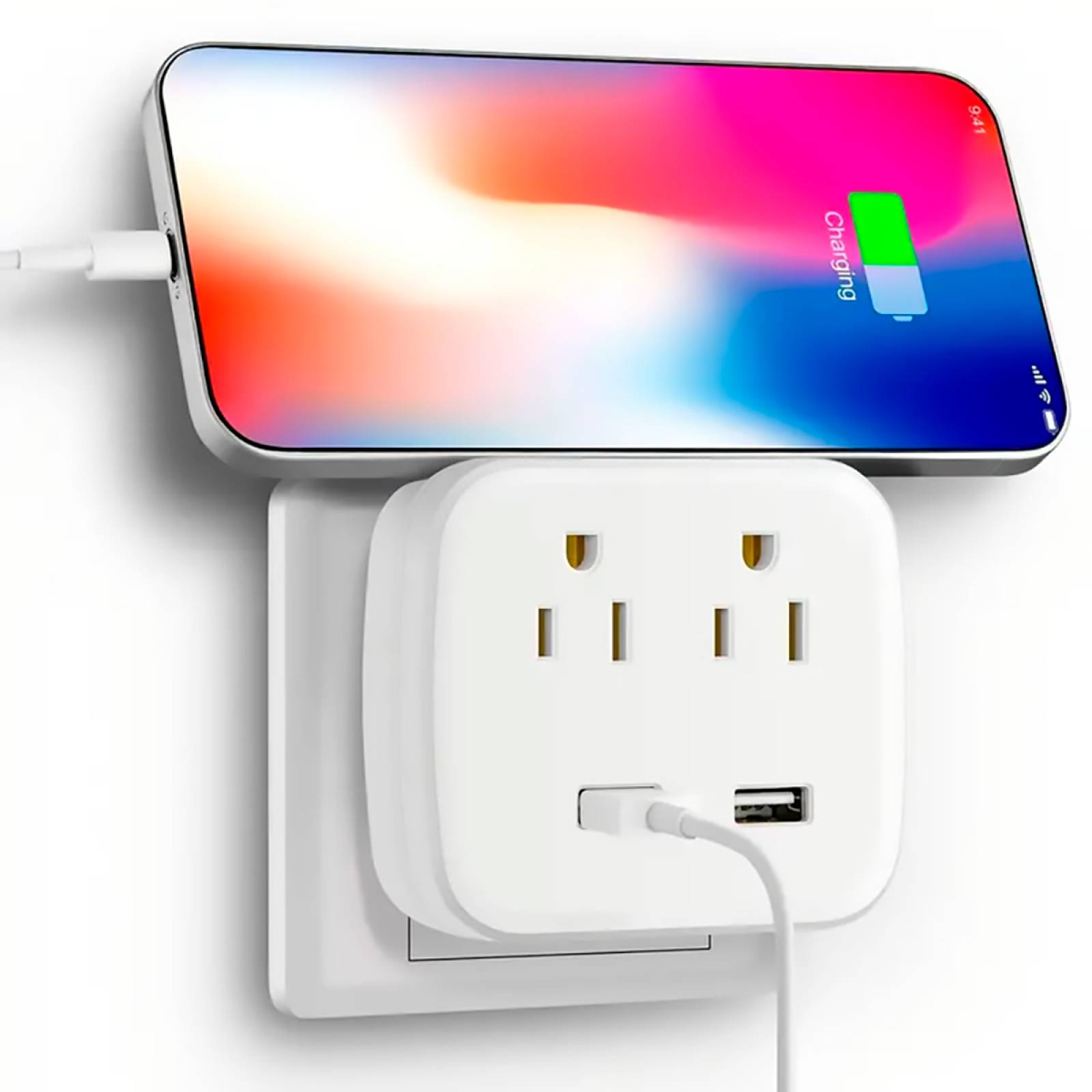 Multicontacto portatil con puertos USB, carga rapida inteligente con protector de sobretensión.
