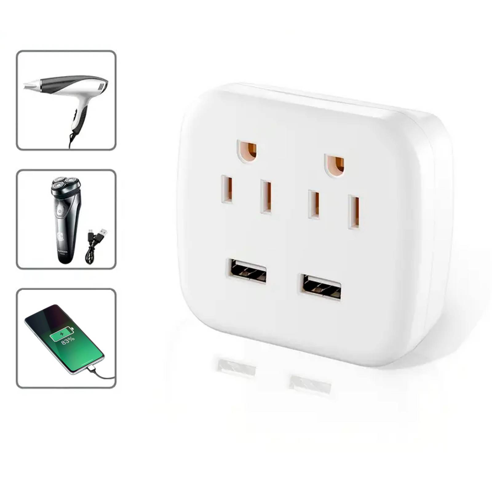 Multicontacto portatil con puertos USB, carga rapida inteligente con protector de sobretensión.
