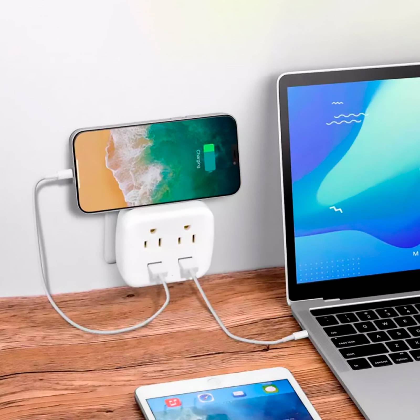Multicontacto portatil con puertos USB, carga rapida inteligente con protector de sobretensión.