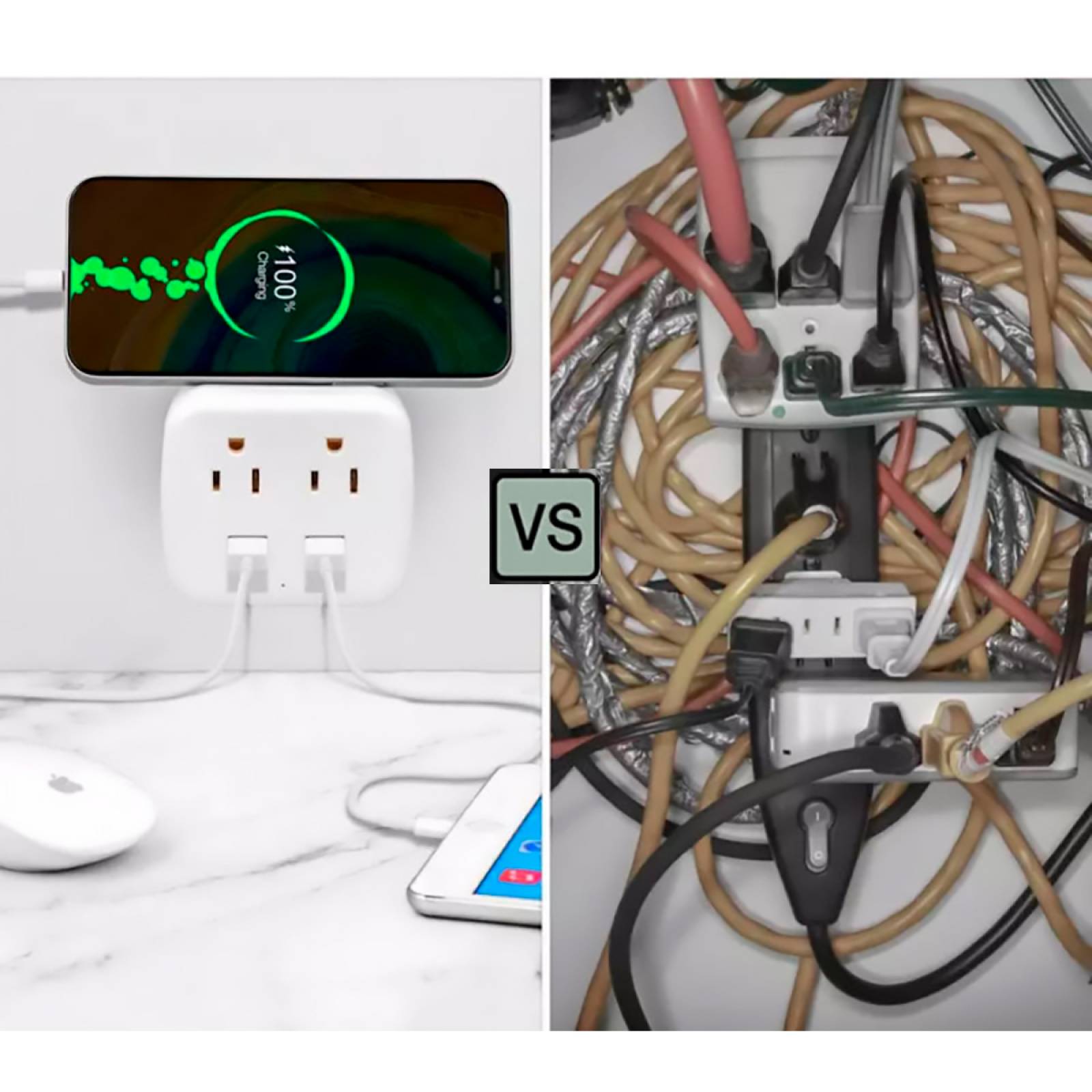 Multicontacto portatil con puertos USB, carga rapida inteligente con protector de sobretensión.