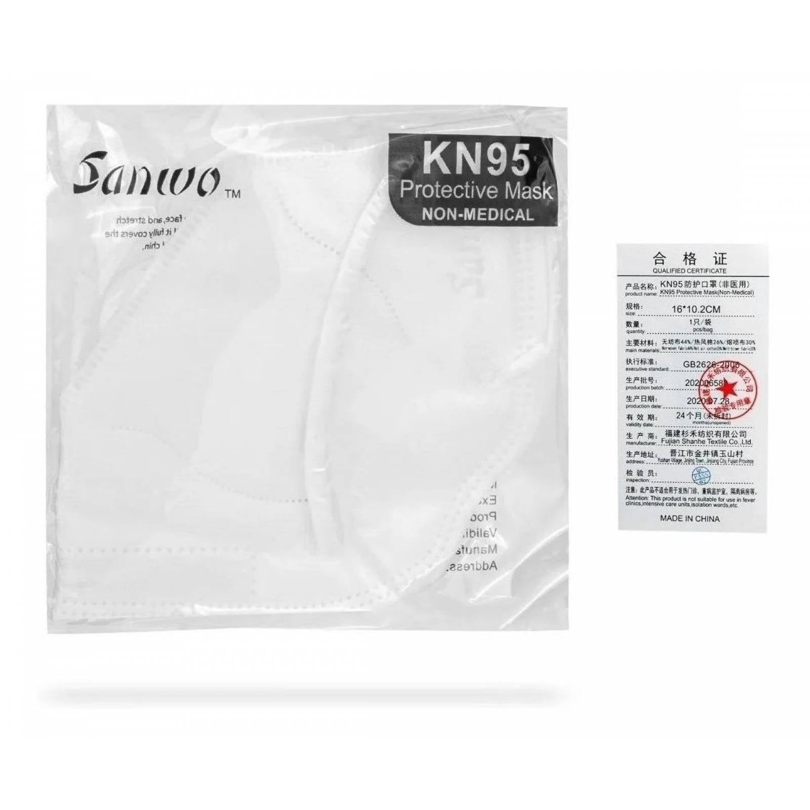 Cubrebocas KN95 Sanwo Blanco certificado ajuste nasal 100 piezas desechables COFEPRIS